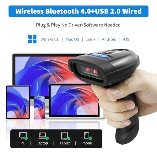 NETUM Bluetooth Barcode Scanner 1D Wireless CCD Reader for PC Tablet Smartphone