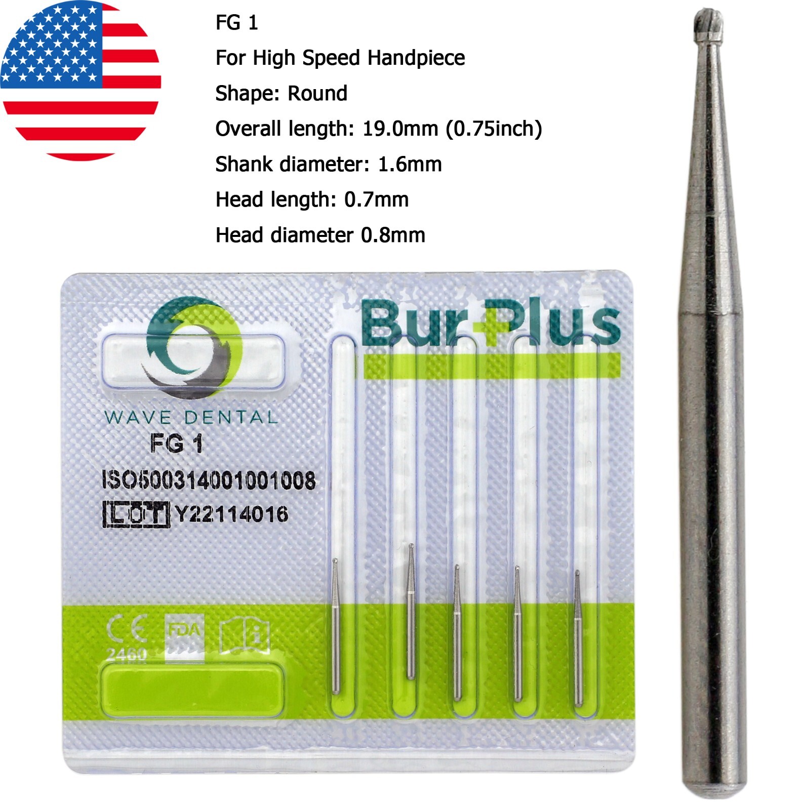 Wave Dental Carbide Burs Round For High Speed Handpiece FG 1/4 1/2 2 4 6 8 Prima