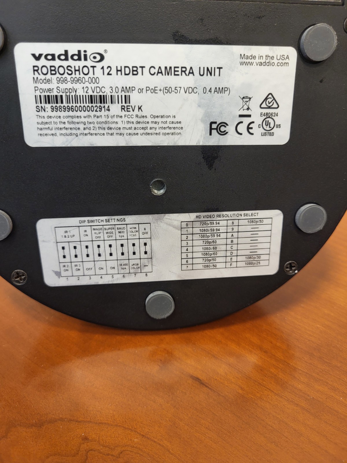 VADDIO 998-9960-000 Roboshot 12 HDBT Camera Unit – Works – Used – Tested – VG