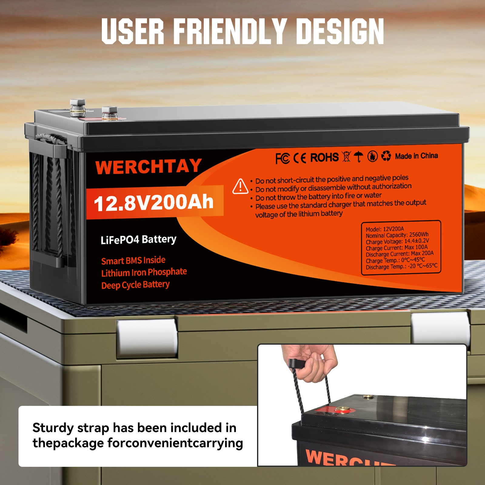 12V 200Ah LiFePO4 Lithium Battery Deep Cycle w/ 200A BMS for Solar RV Off-grid