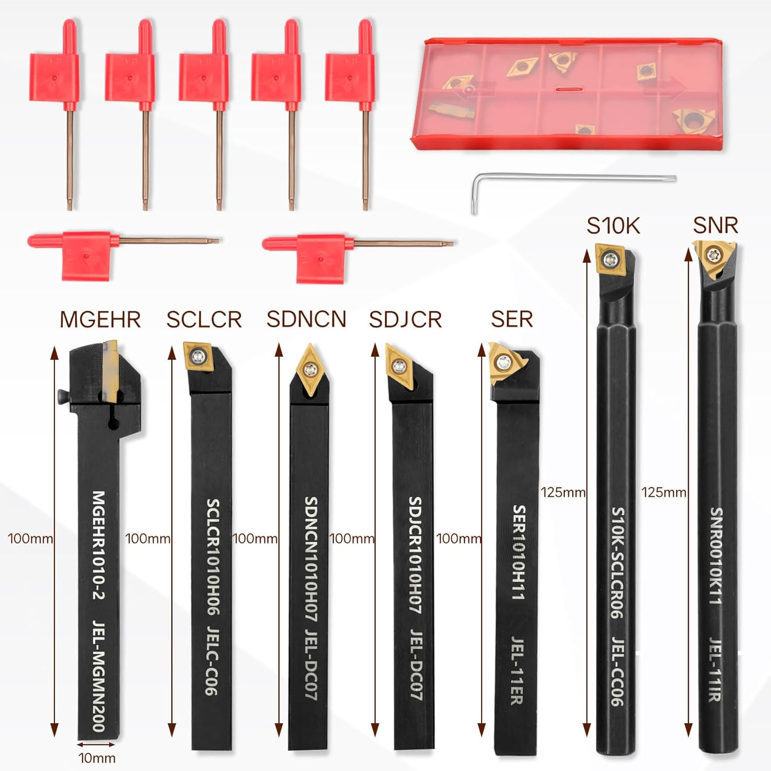 Indexable Lathe Turning Tool 21Pcs Kit 3/8» 10Mm Shank 7Pcs Metal Lathe Tool