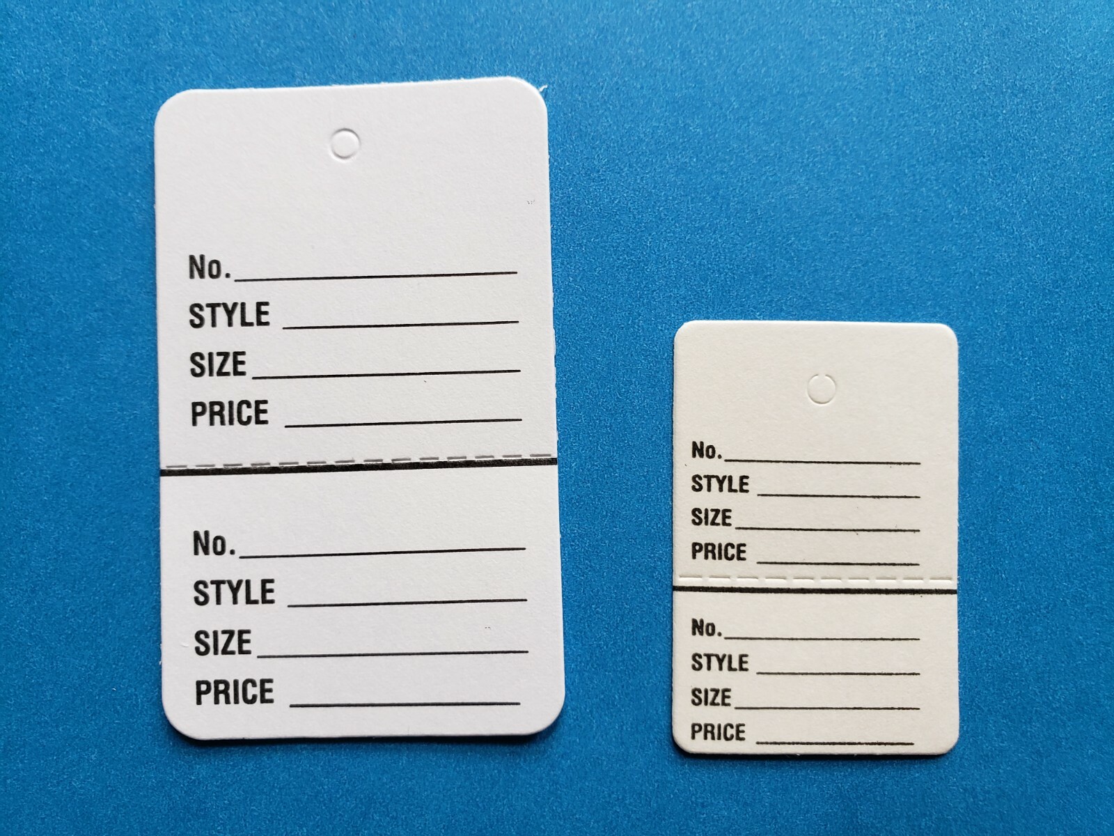 Coupon Price Tags WHITE 2 Part Perforated UNSTRUNG Large Small No String