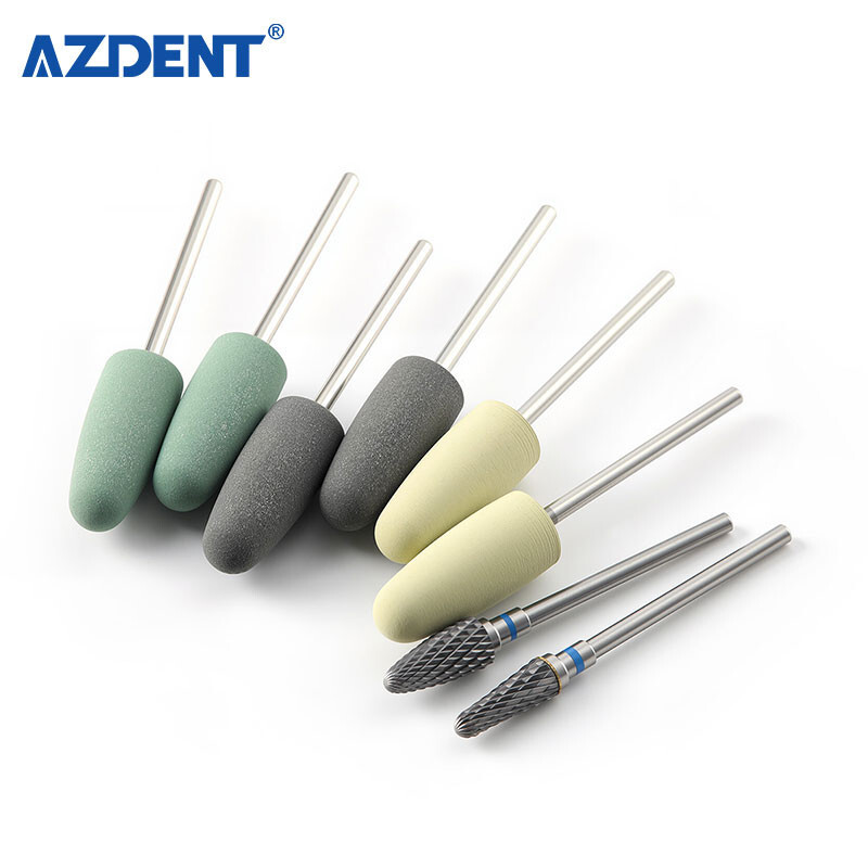 Dental Resin Base Acrylic Polishing Kit 6pcs HP Silicone Polisher+2pc Carbide
