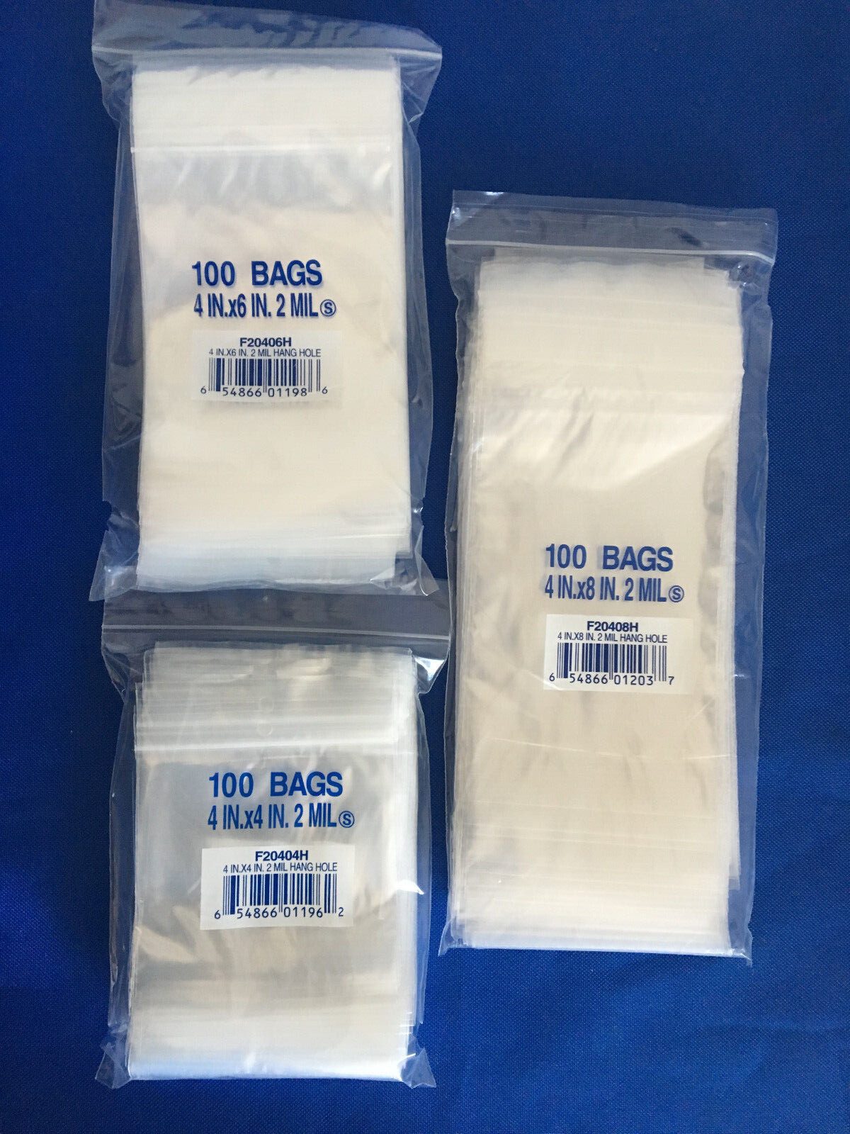 Clear Zipper Zip-Lock Seal Top Reclosable Hang Hole Plastic Poly Bags 2Mil 2-MIL