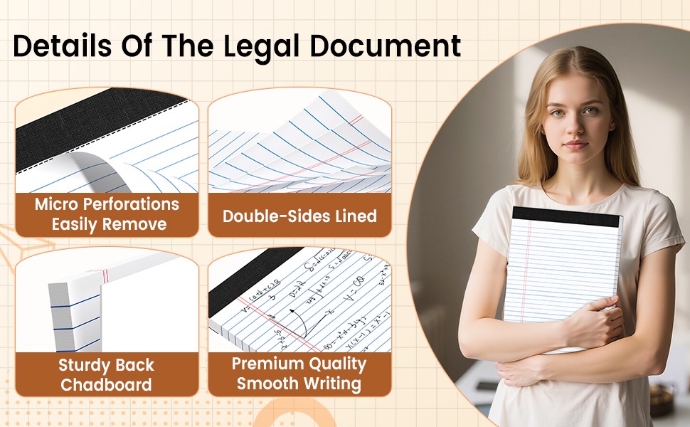 Legal Pads 8.5 X11, Narrow Ruled Notepads, 6 Pack, 50 Sheet/Pad, White Legal
