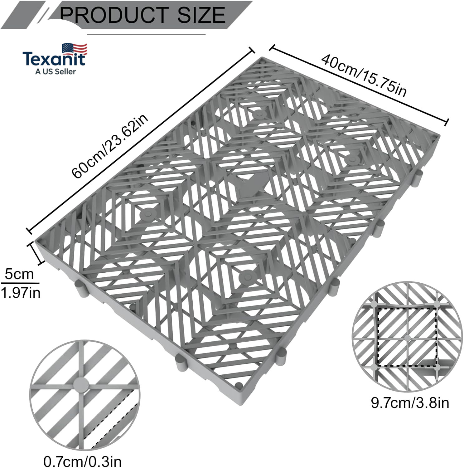 Plastic Pallet, 5Pcs 23.6X15.7X2In Grey Waterproof Storage Grid Pad, Lightweight