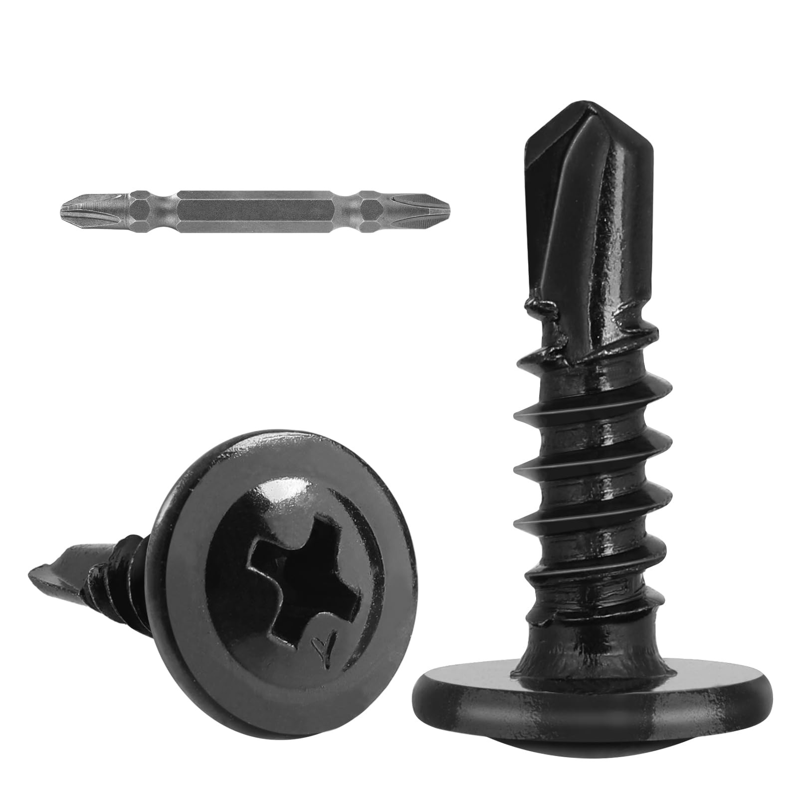 #10 x 5/8 Inch 410 Stainless Steel Self Drilling Screws Metal Black Zinc 150 PCS