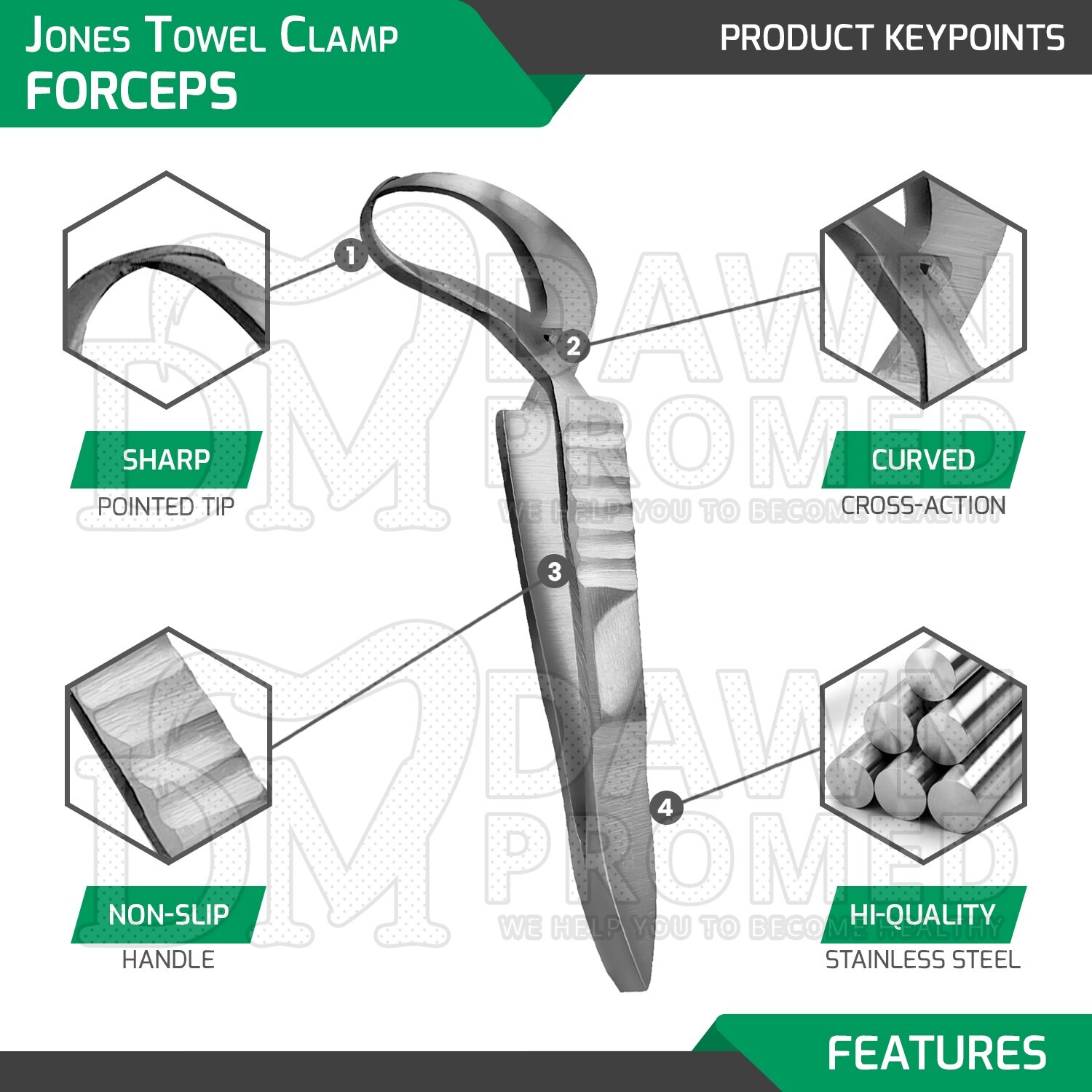 Jones Towel Clamp Forceps 2.5″ Sharp Pointed Tips Veterinary Surgical Instrument