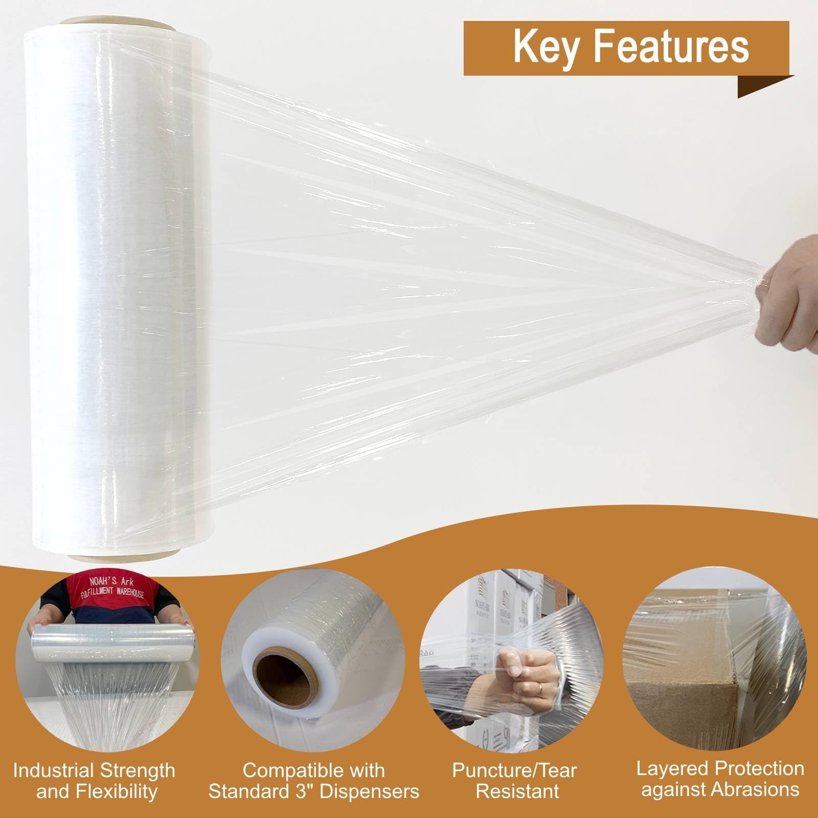 18″ x 1500FT Industrial Class Pallet Wrap, 80 Gauge Heavy-Duty Stretch Film, …