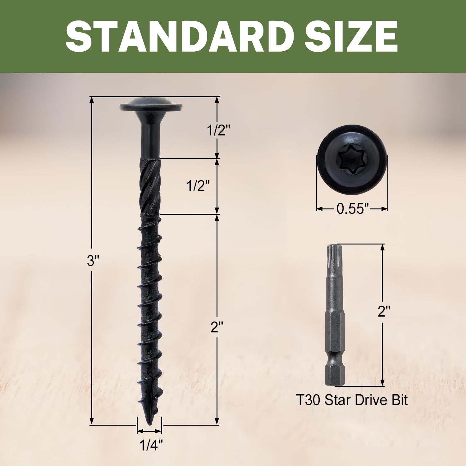 3 Inch, Structural Wood Screw #14 x 3, 50-PCS Heavy Duty Construction