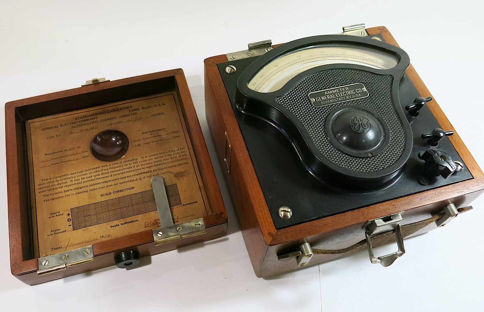 Vintage 1929 GE Alternating Current Ammeter — Type P-3 — Refinished Mahogany Box