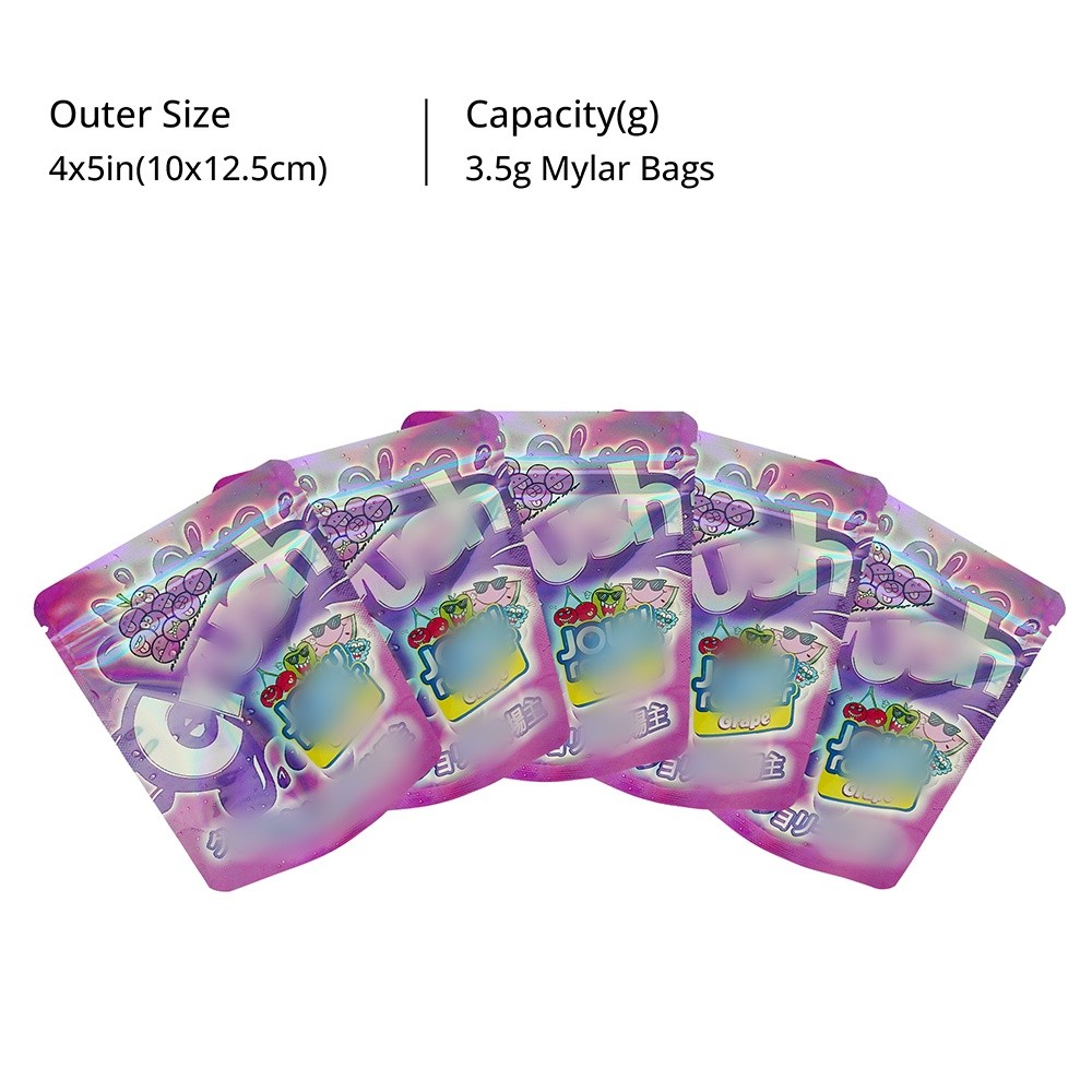 100pcs Cartoon Candy Holographic Mylar Bags 3.5g Smell Proof Zipper Pouches