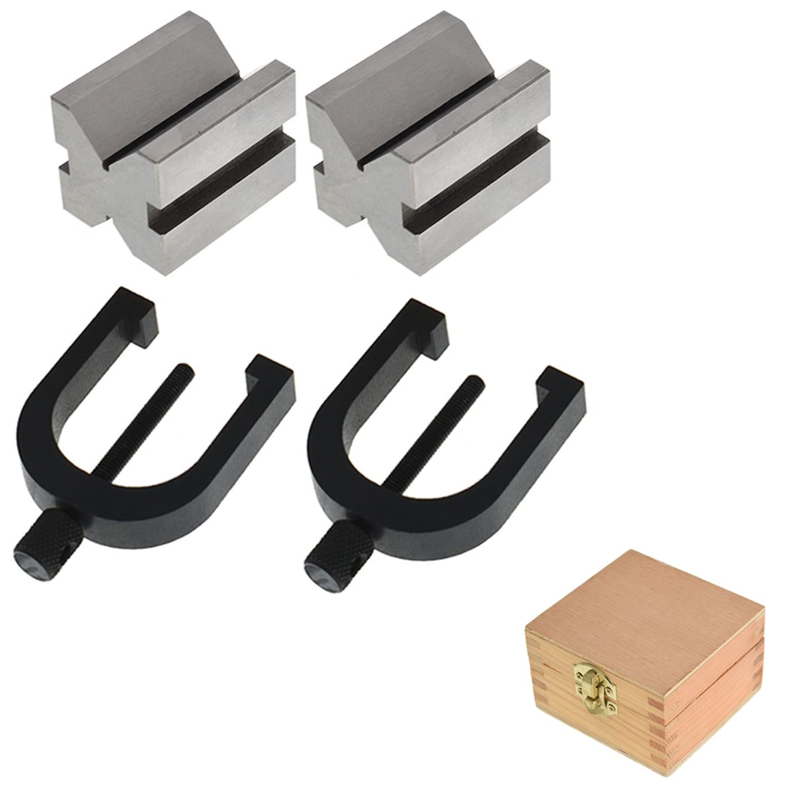 waltyotur V Block Set with Clamp Hardened Steel 90 Degree Angle Black