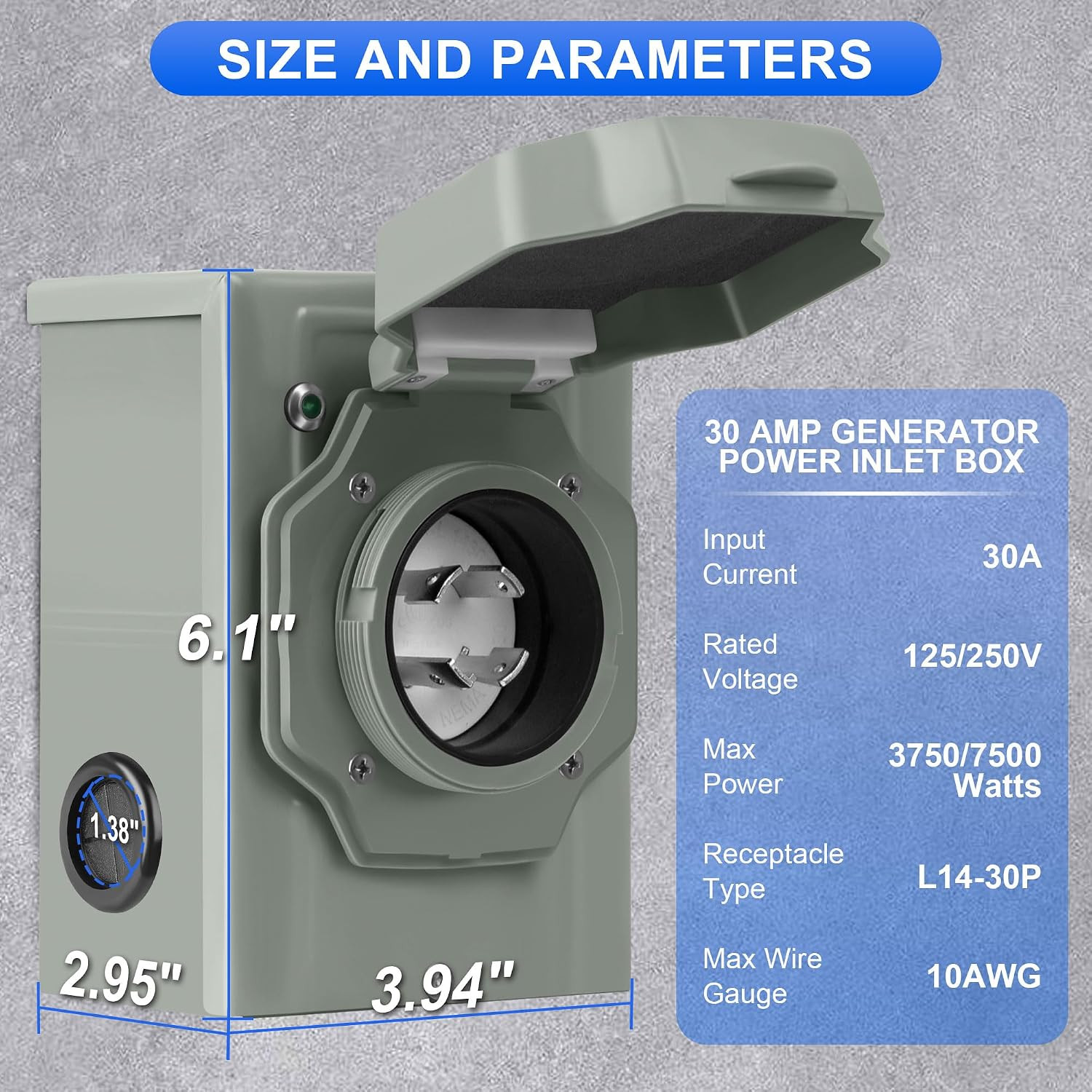 30 Amp Generator Inlet Box, NEMA L14-30P Power Inlet Box for 4-Prong Generator C