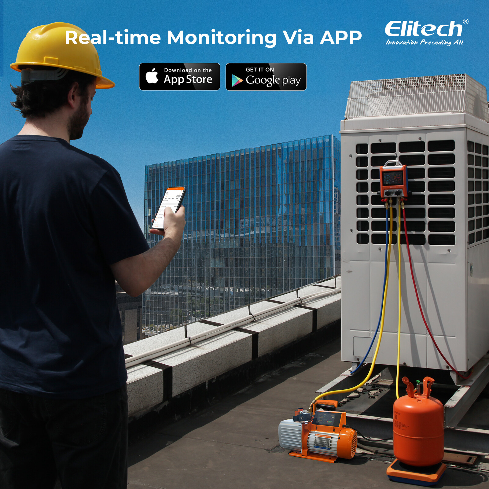 Elitech Vacuum Pump 2 Stage Intelligent HVAC Refrigerant Recharging Touch Screen