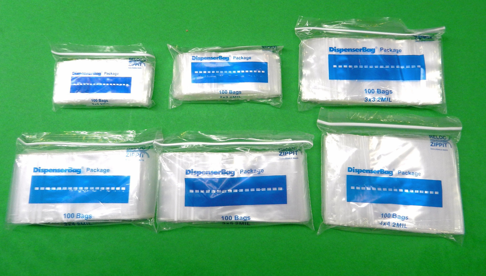 600 Bags Reloc Zippit 2mil Clear Assorted 100 Each Size 2×2 2×3 3×3 3×4 3×5 4×4