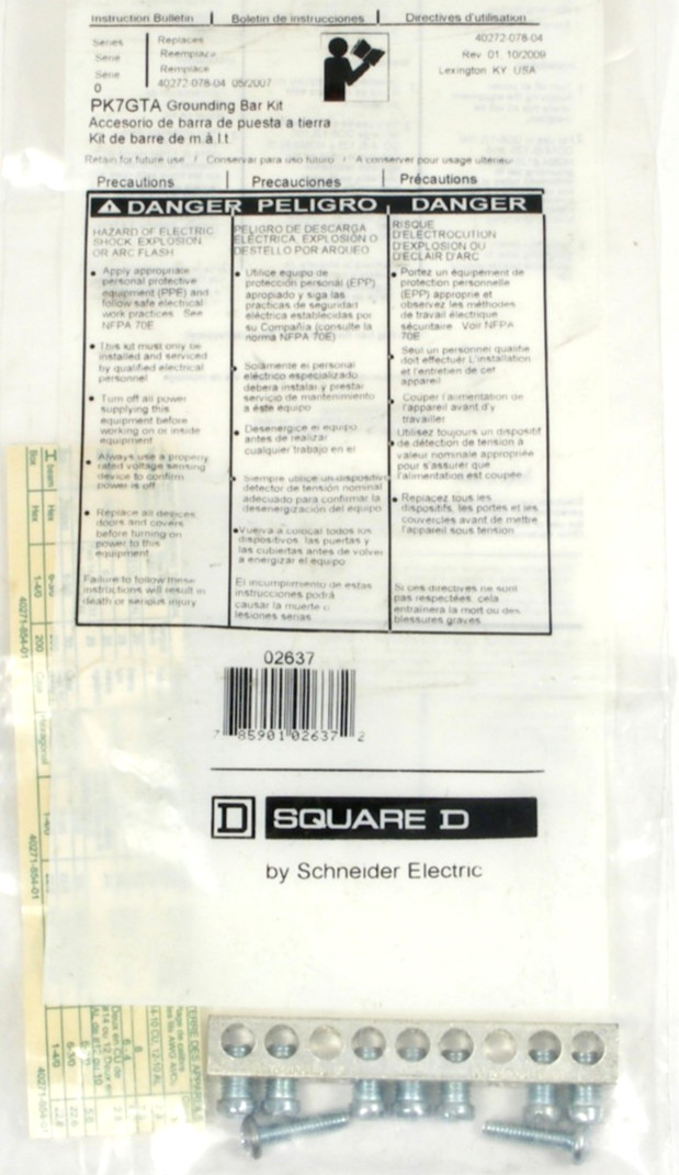 NEW SEALED Square D PK7GTA Grounding Bar Kit, 7-Terminal, 14/12 – 4 AWG Cu/Al
