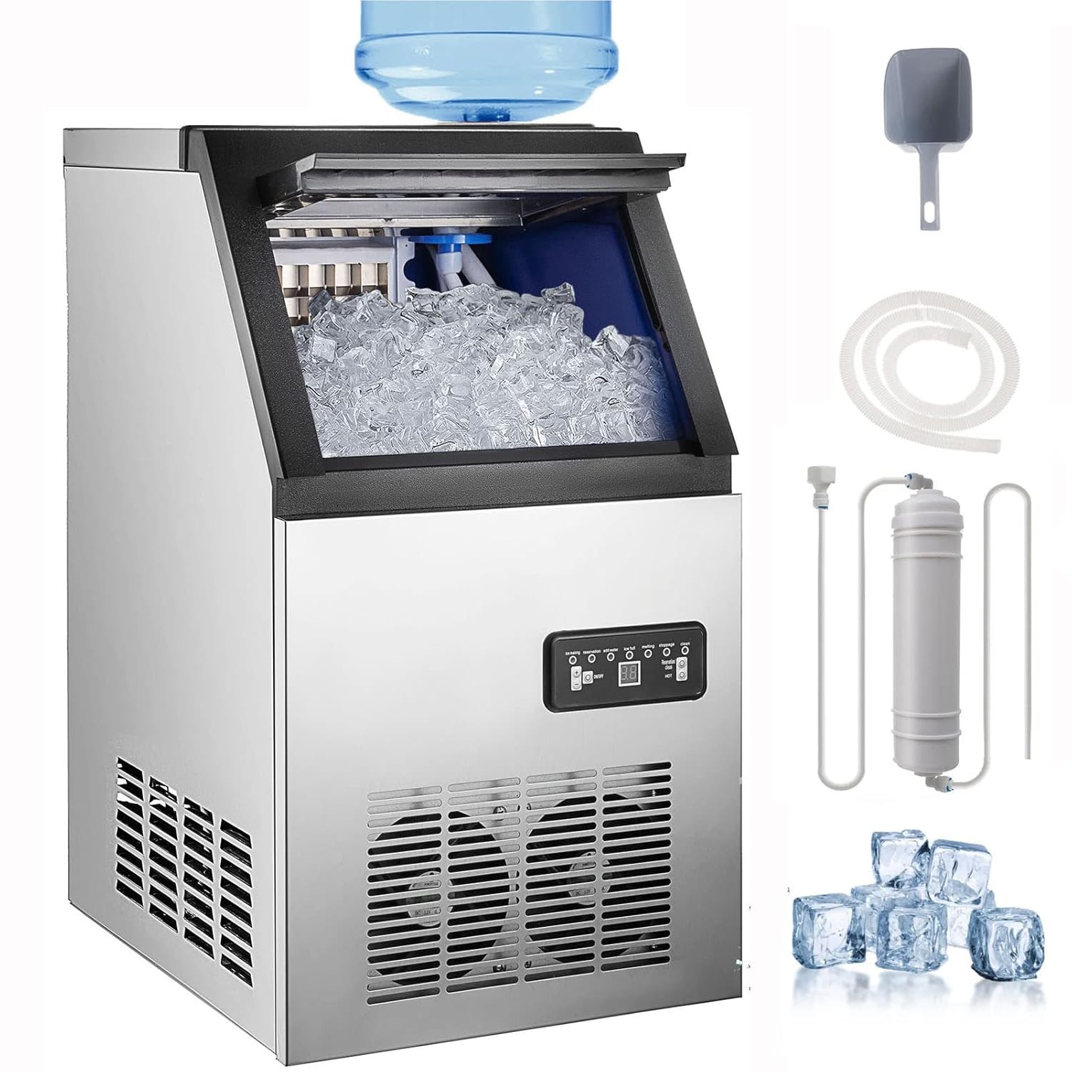 Commercial Ice Maker 50kg/24h Stainless Steel Ice Cube Machine for Bar Restauran