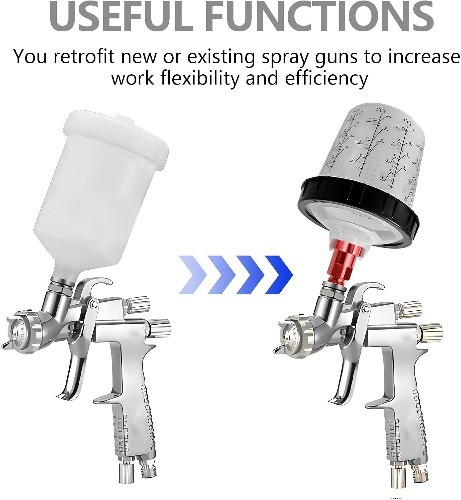 Spray Gun Cup Adapter with 6-Piece Fine Mesh HVLP Filters, 16mm 1.5mm External T