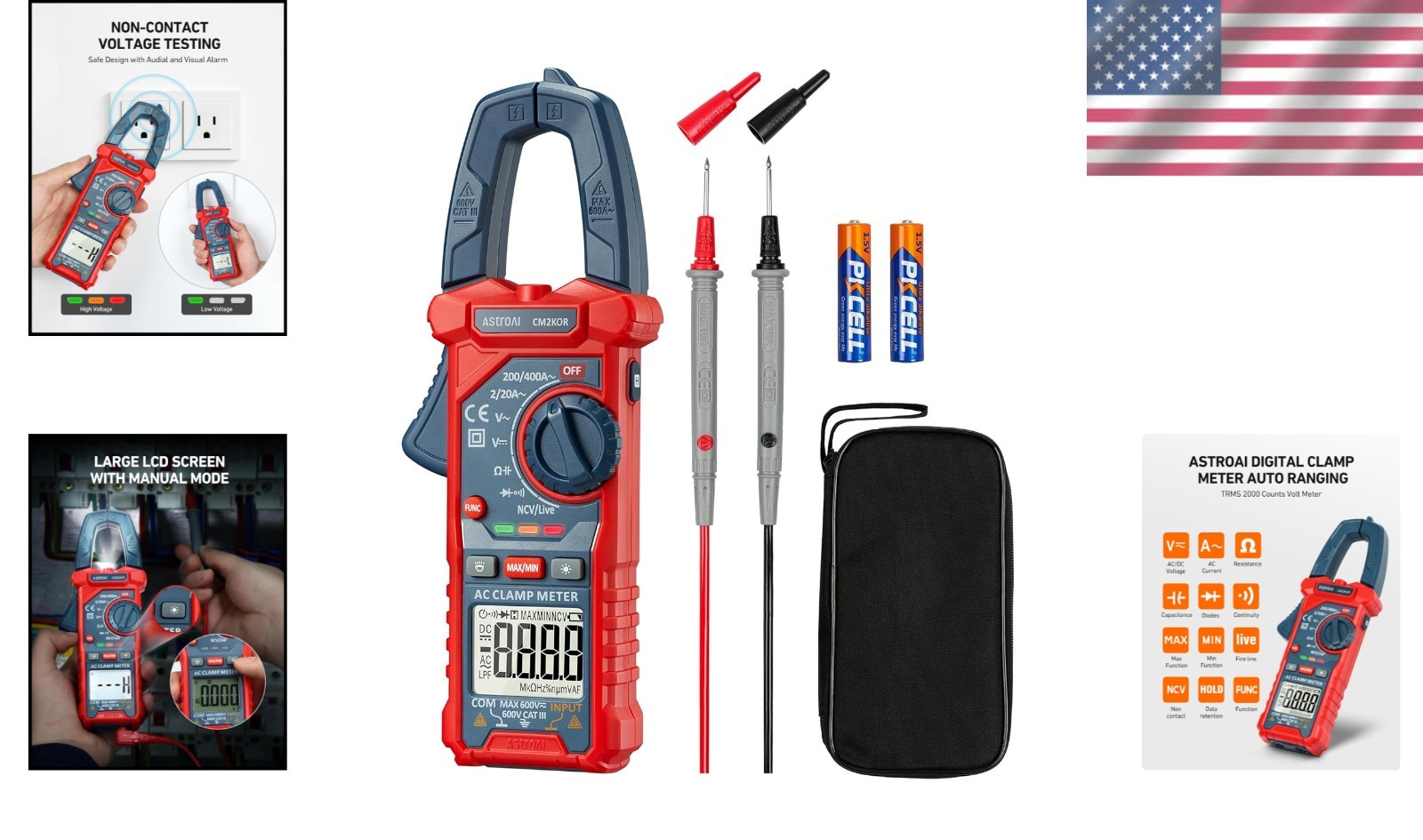 Versatile 2000 Counts Clamp Meter for AC Current, Resistance, and Capacitance
