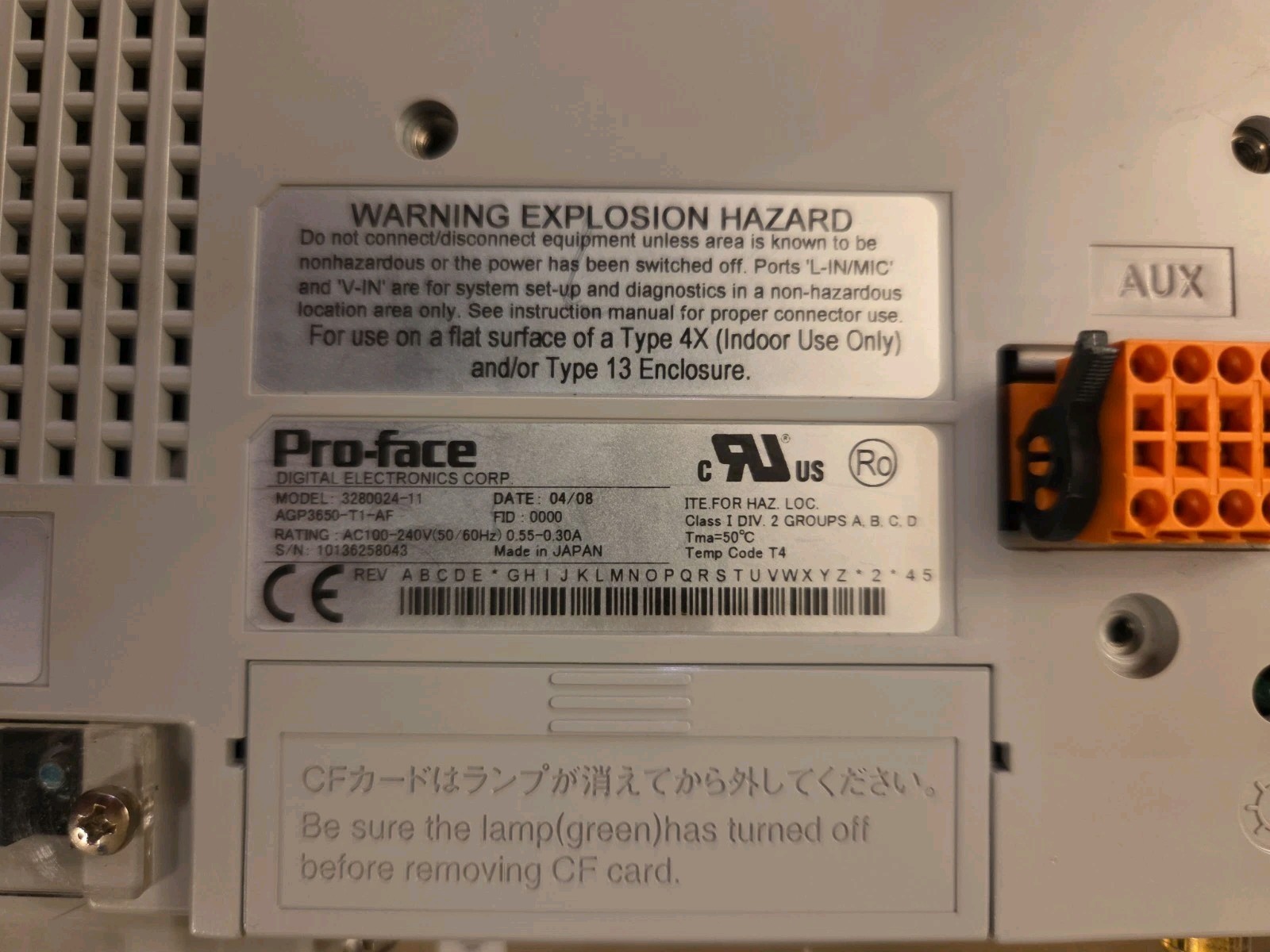 PRO-FACE 3280024-11, AGP3650-T1-AF HMI TOUCH SCREEN, 100-240V AC Demo Unit