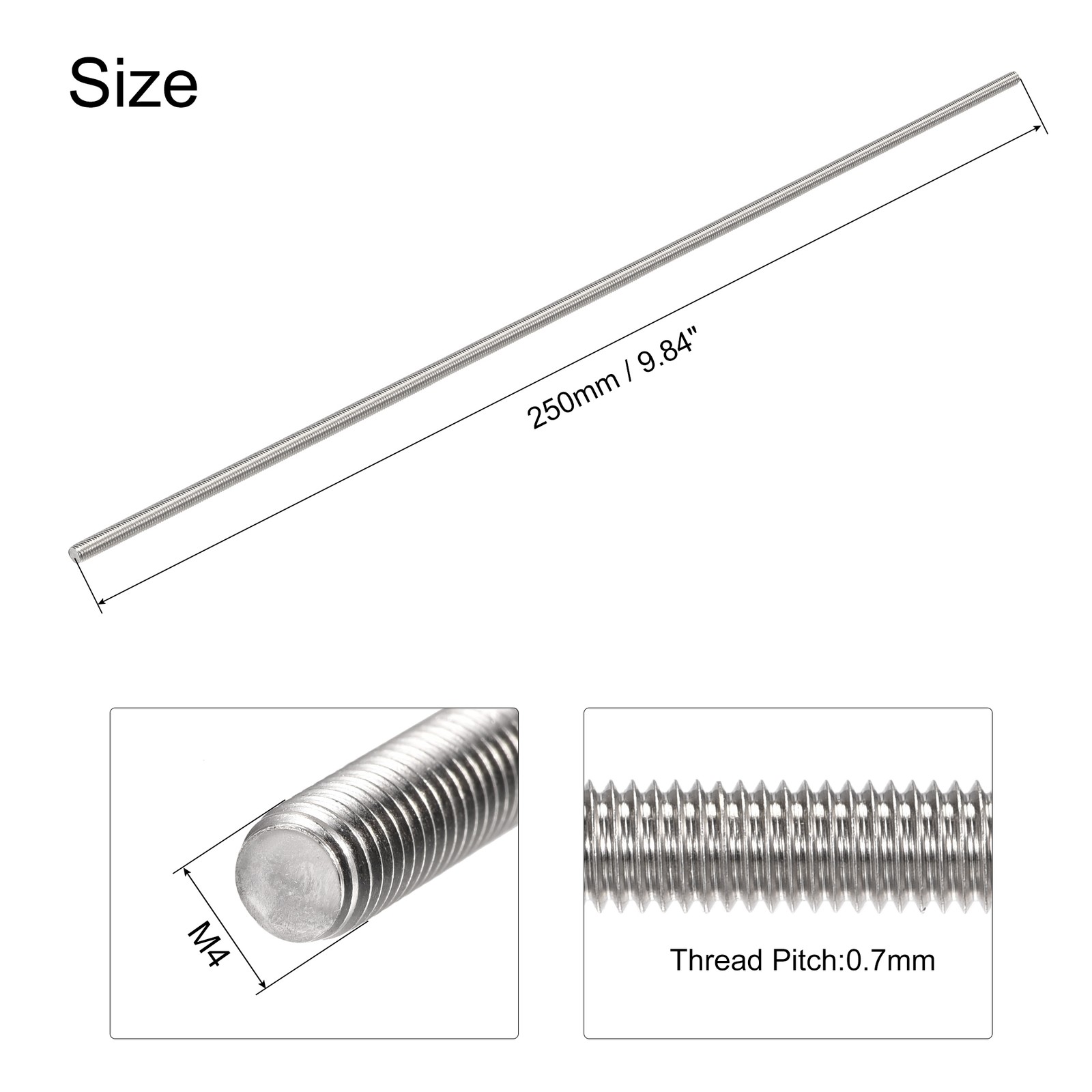 4pcs – M4 x 250mm Fully Threaded Rod 304 Stainless Steel Right Hand Threads
