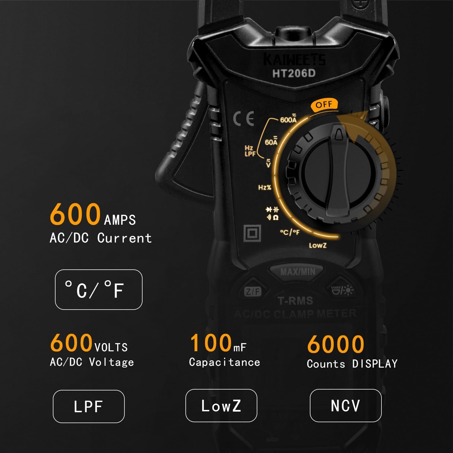 Professional Digital Clamp Meter with Two-Color Backlit LCD and Multi-Functions