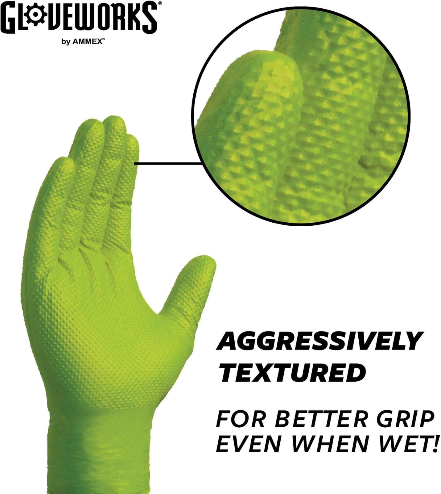 Gloveworks 8 mil Disposable HD Nitrile Gloves, Pack of 100, XLarge, Green