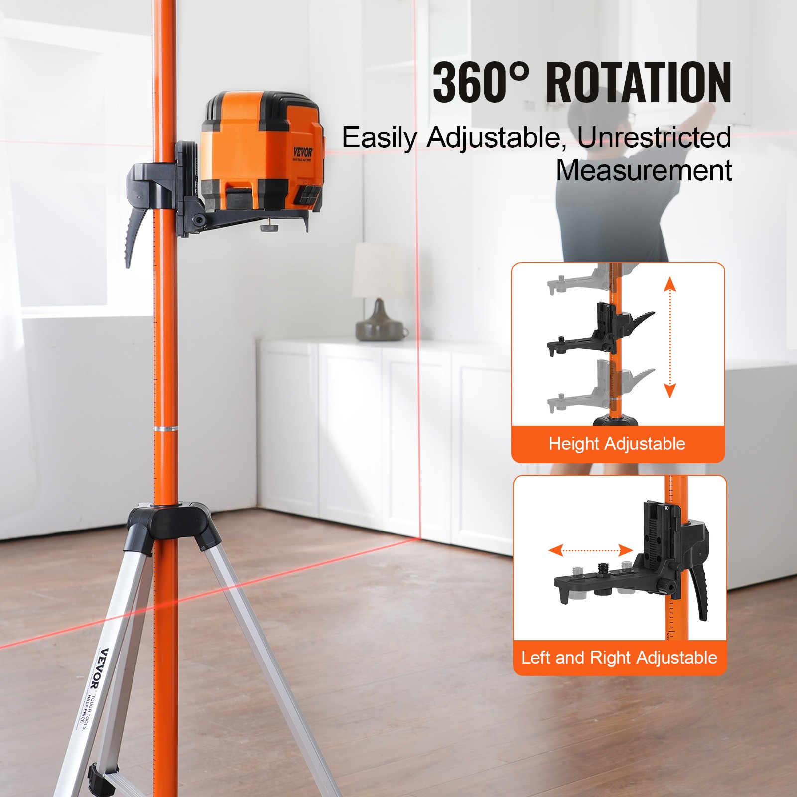 VEVOR Laser Level Tripod 1/4″-20 & 5/8″-11 Thread 40.94-133.85 in Height Adjust