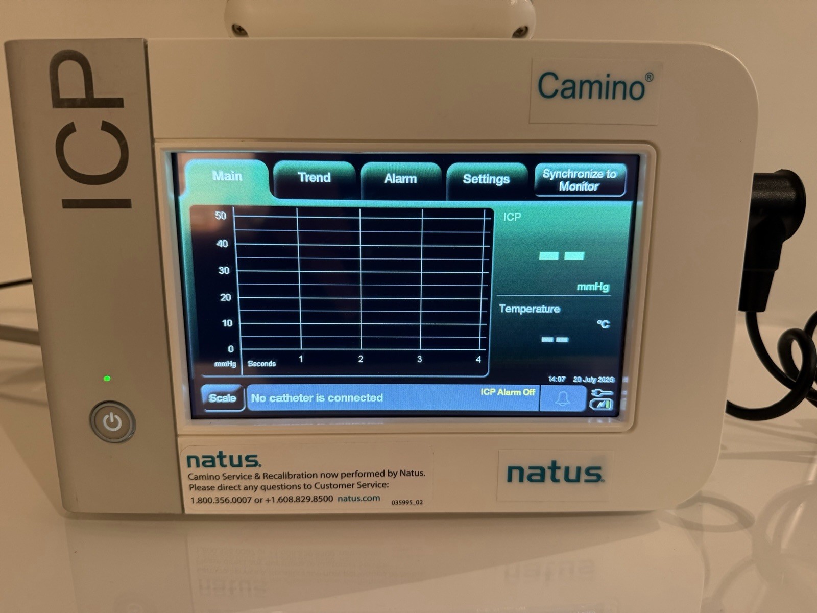 Natus Camino Integra CAM02 ICP Monitor, CAMCABL, And MONPWR ac Power Adapter
