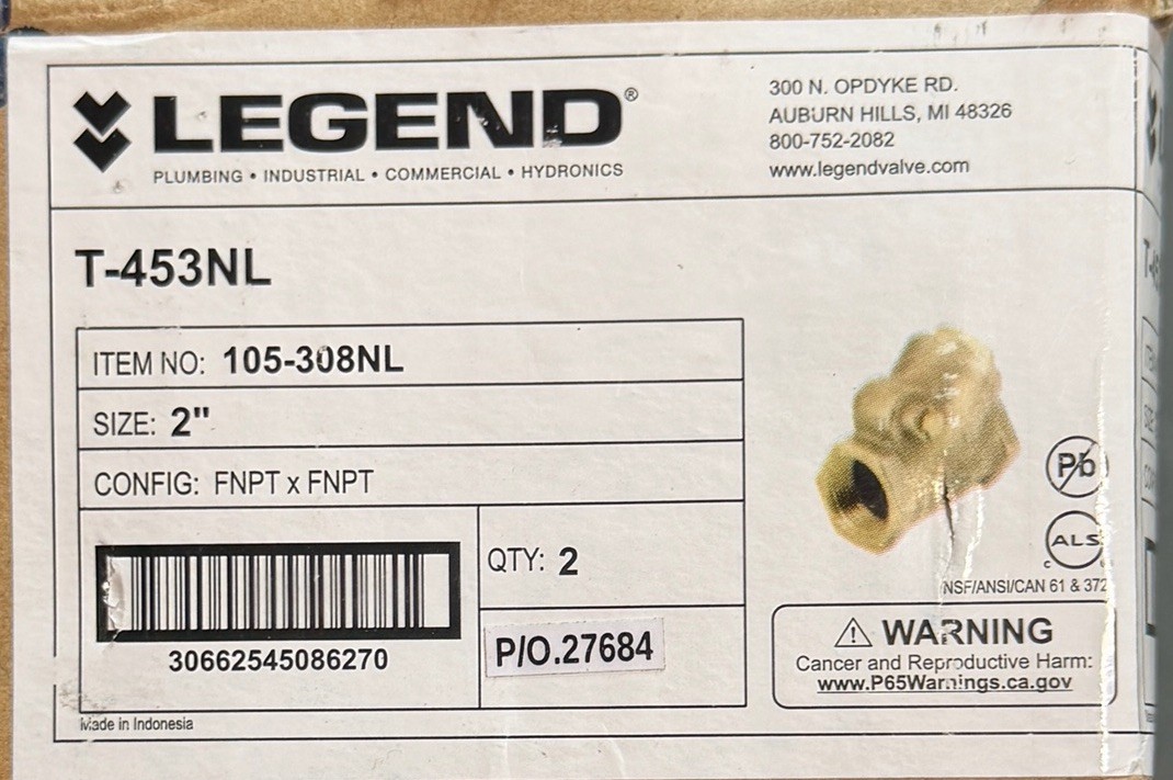 Legend T-453NL No Lead Bronze Y-Pattern Swing Check Valve-2″ FNPT(105-308NL)