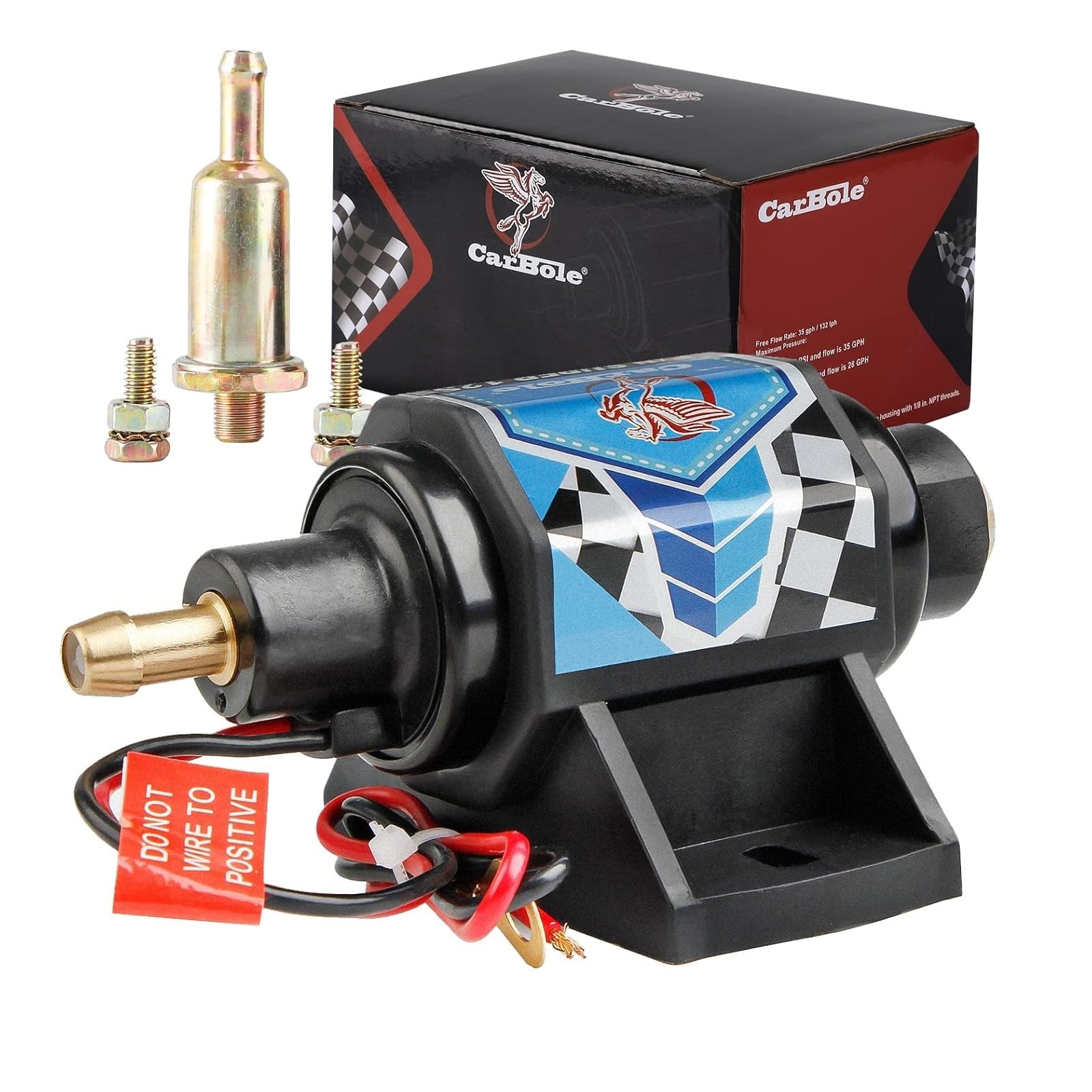CarBole 12V Electric Fuel Transfer Pump 35 GPH 4-7 PSI Gasoline Diesel
