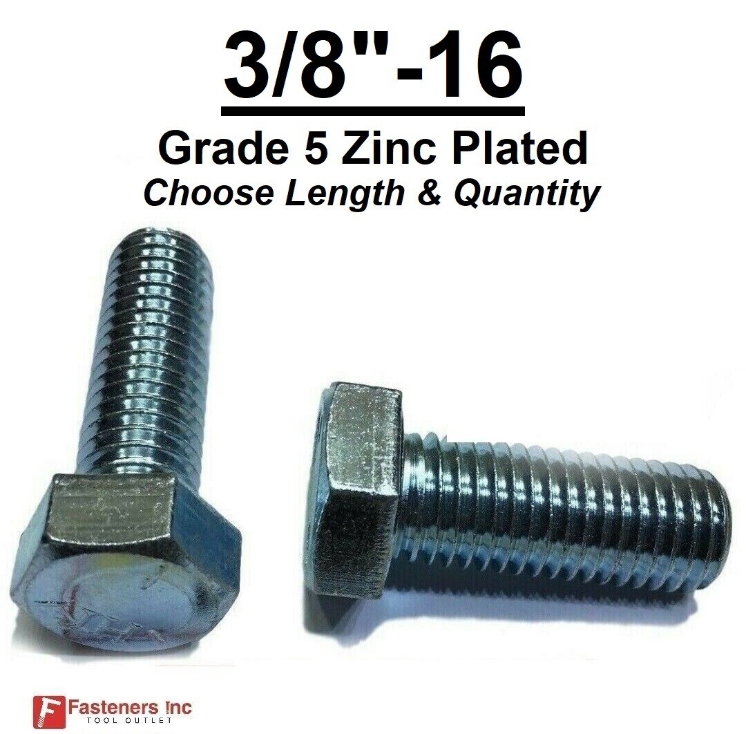 3/8-16 Hex Bolt Zinc Plated Grade 5 Cap Screw Coarse Thread (All Lengths & Qtys)