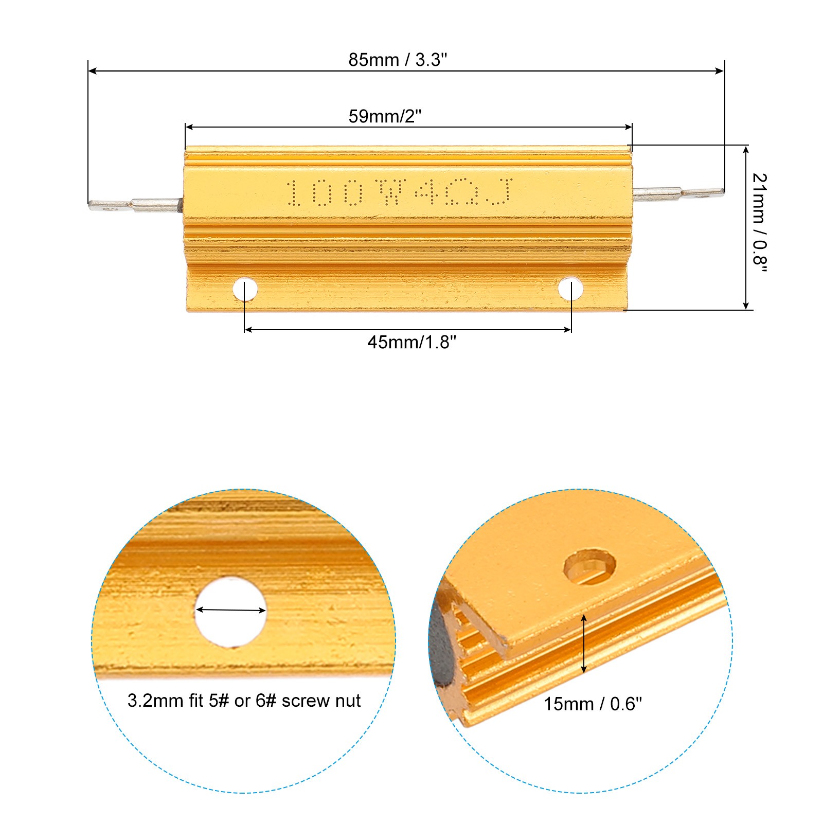 8PCS 100W 4 Ohm Aluminum Shell Resistor Aluminum Housing Resistor Golden