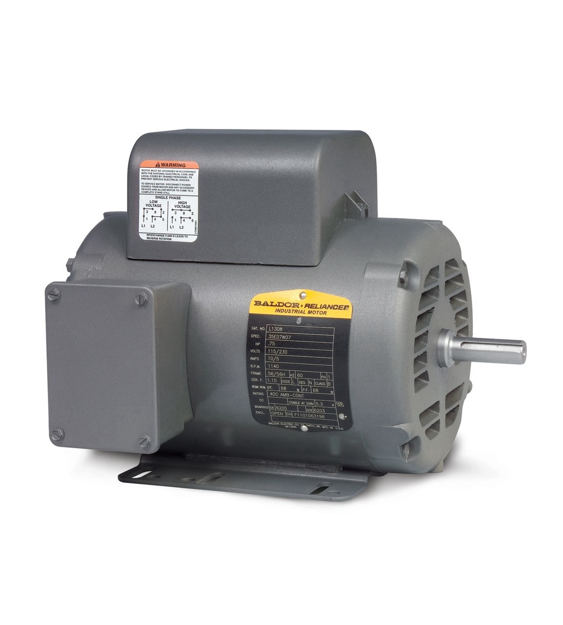Baldor L1510T Electric Motor, 7.5HP, 208/230V, Single Phase