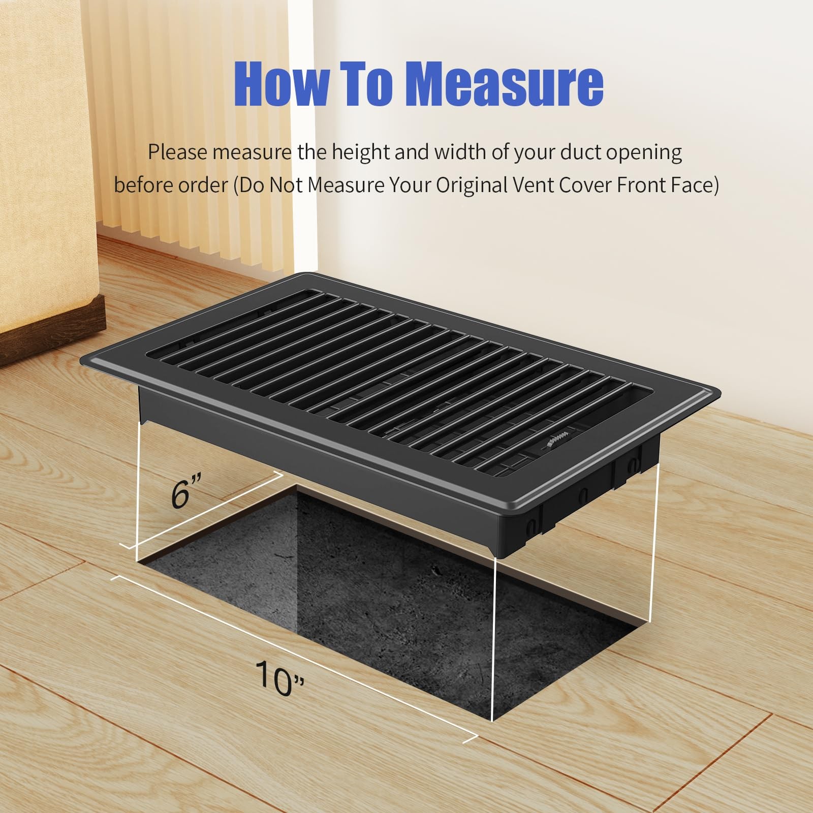 Floor Register – Vent Covers 6×10 – Heavy Black 6″ X 10″ 4 Pack,