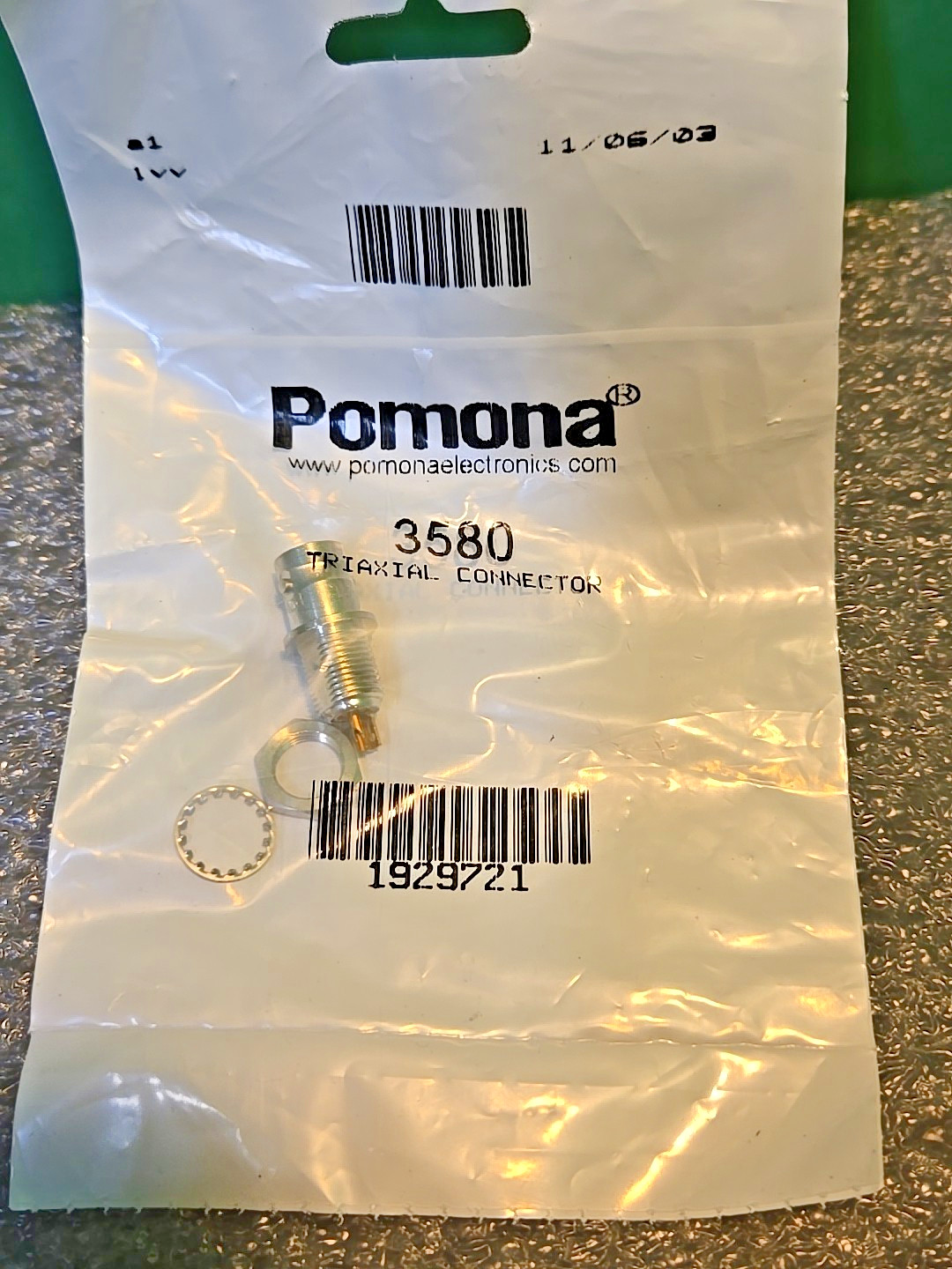 Pomona 3580 BNC Triaxial (F) Bulkhead RECEPTACLE Brass Tarnish ResisT -65To165°C