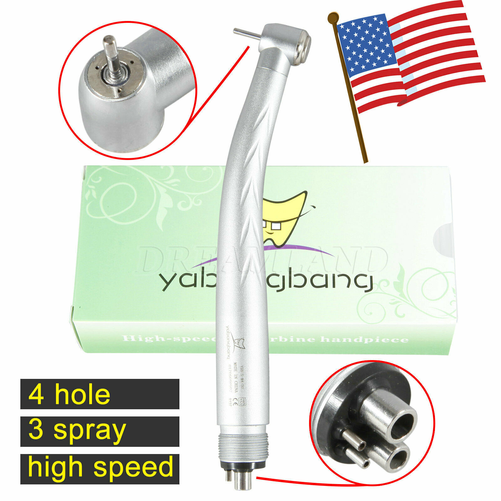 Dental High Speed Handpiece Push 3 Water Spray Air Turbine 4 Holes Fit KaV NSK