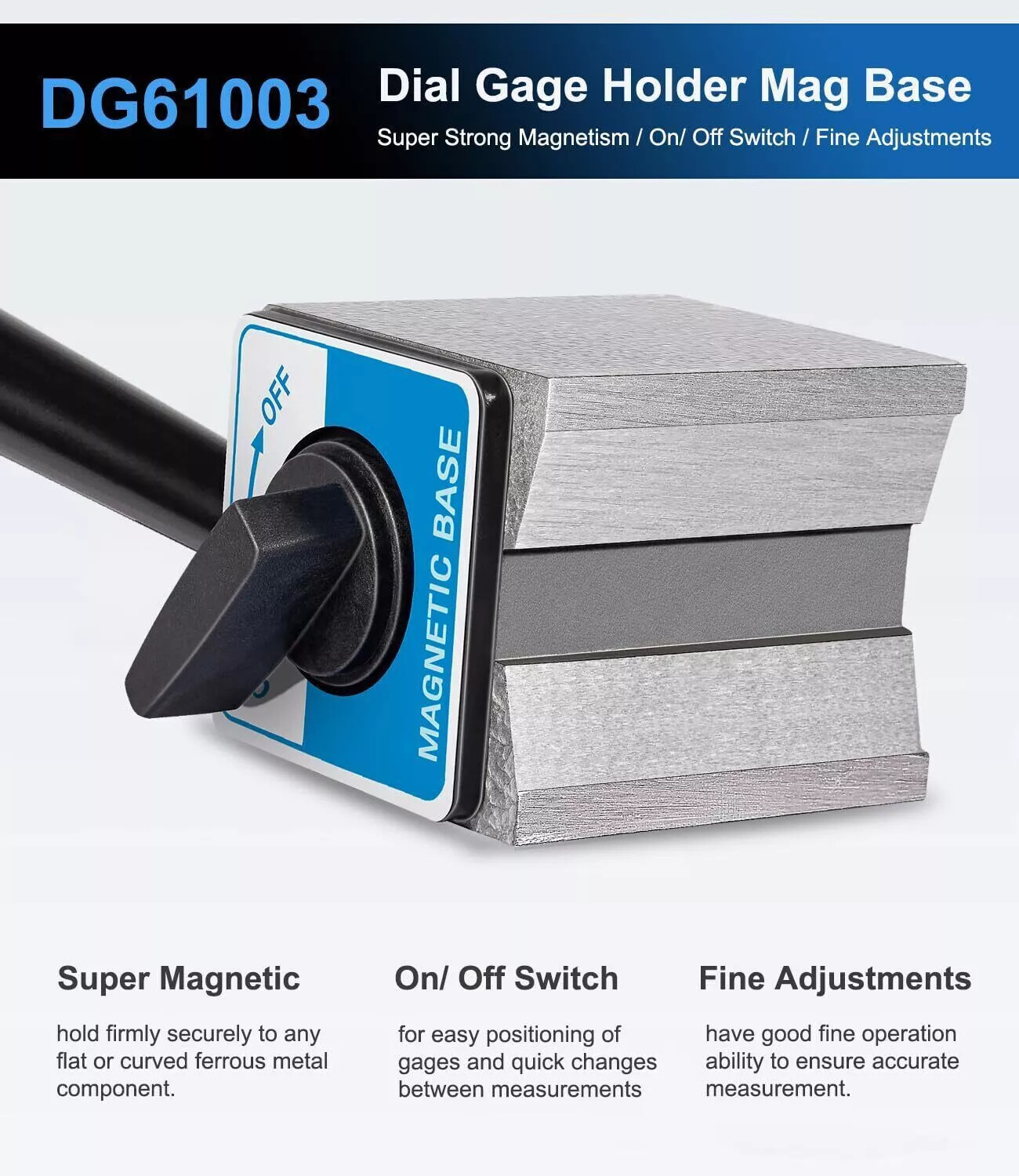 For Noga DG61003 Dial Gage Test Indicator Holder Magnetic Base 176lb Fine Adjust