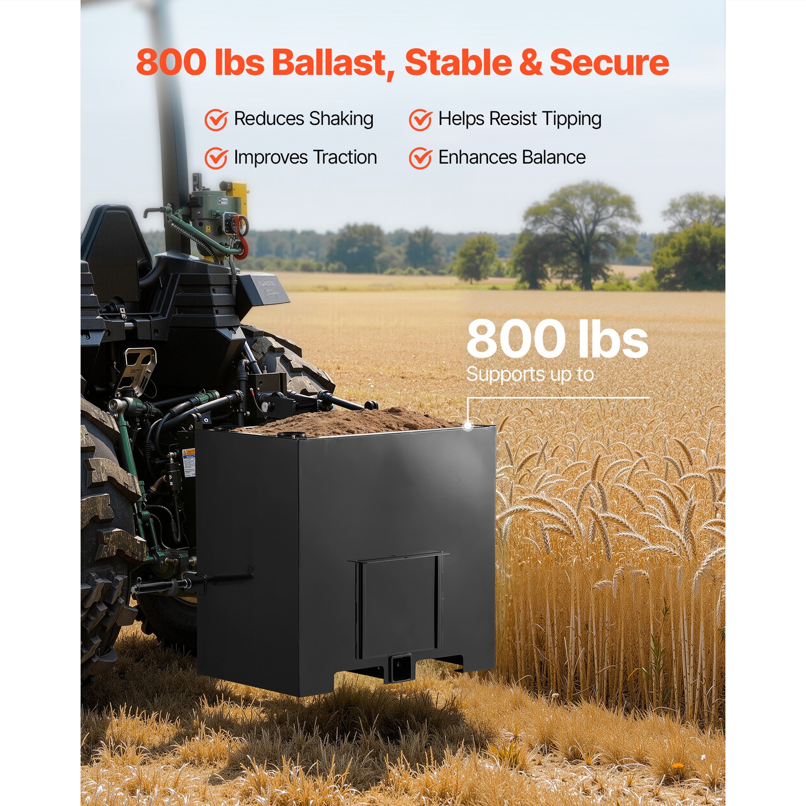 Ballast Box 3 Point Category 1 Tractor 5ft³ Capacity 800lb Black Quick Hitch