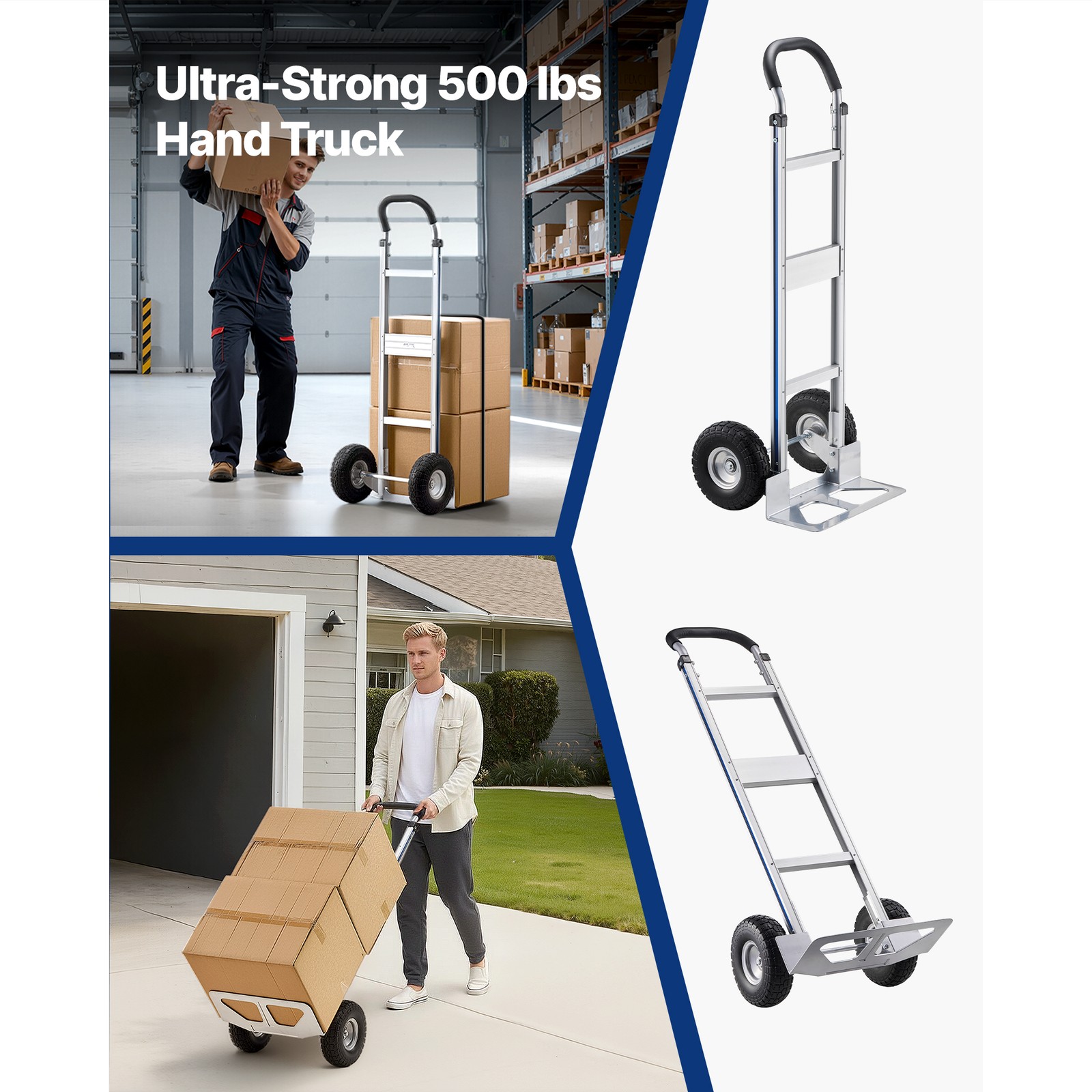 Uimoso 500 lbs Capacity Aluminum Hand Truck with Durable Wheels