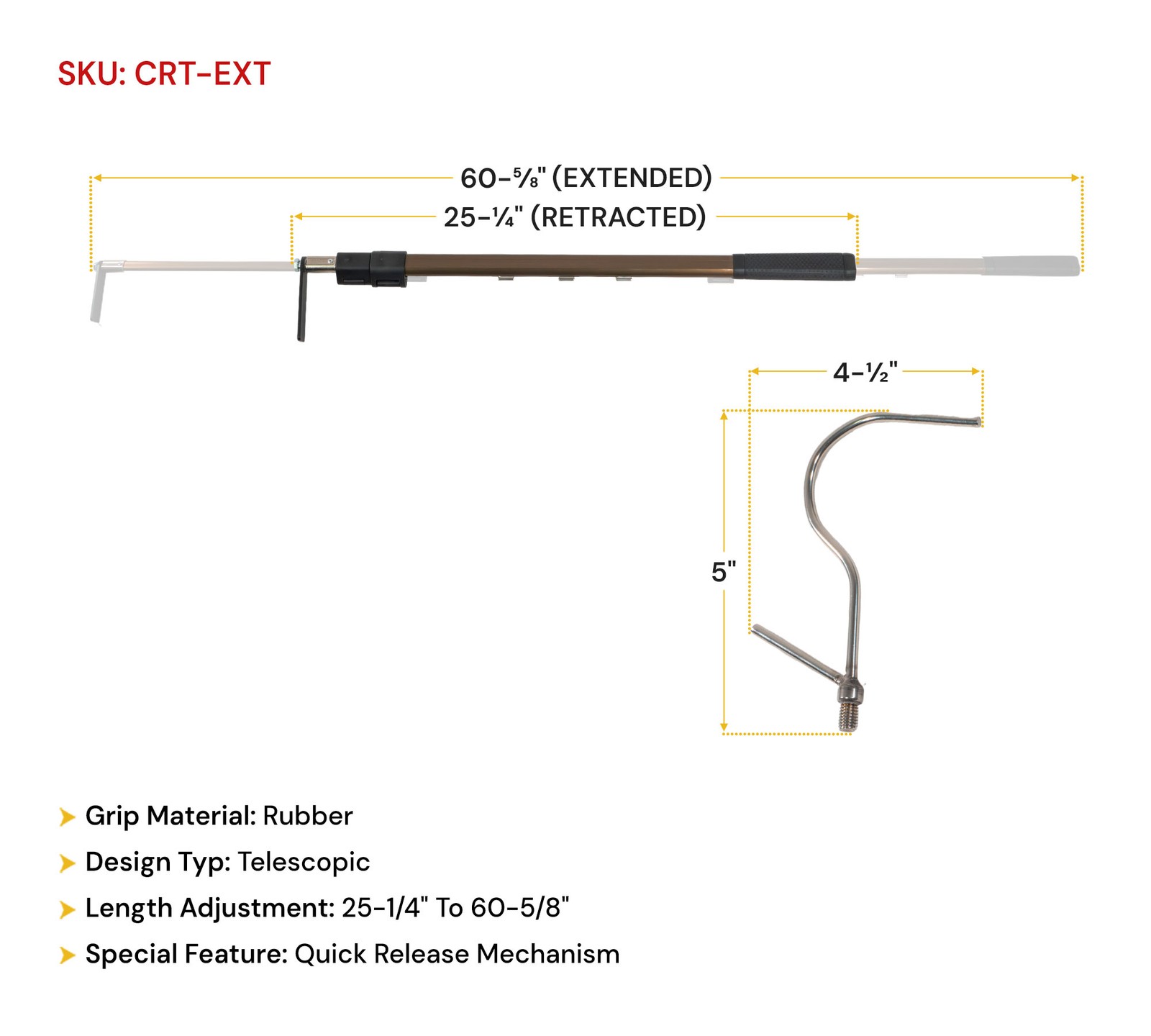 Extendable Truck Bed Cargo Grabber Tool 25″-60″ Telescoping Pole with Y-Hook