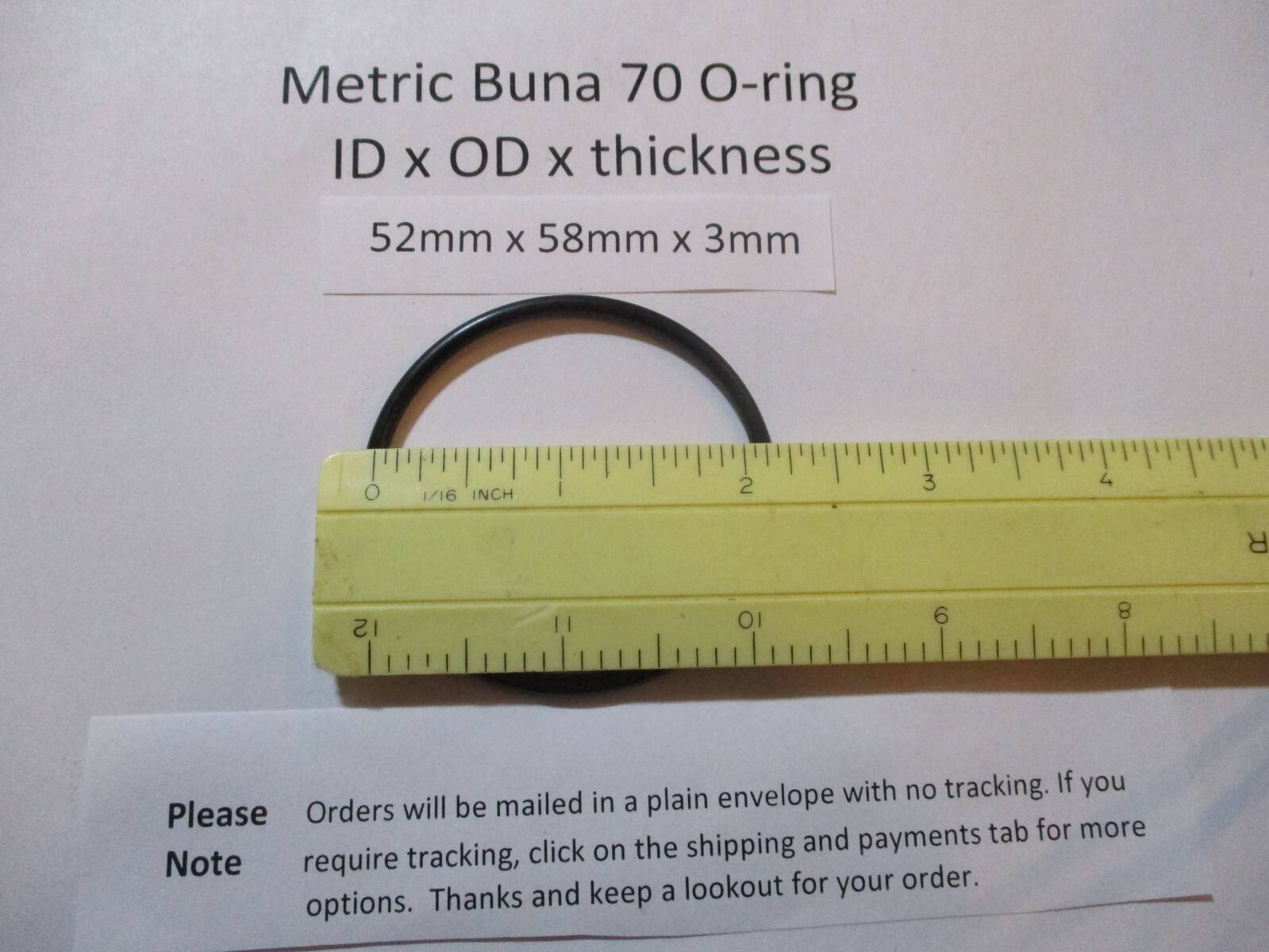 52mm ID x 58mm OD x 3mm thick O-ring. Buna-70. Quan 1.