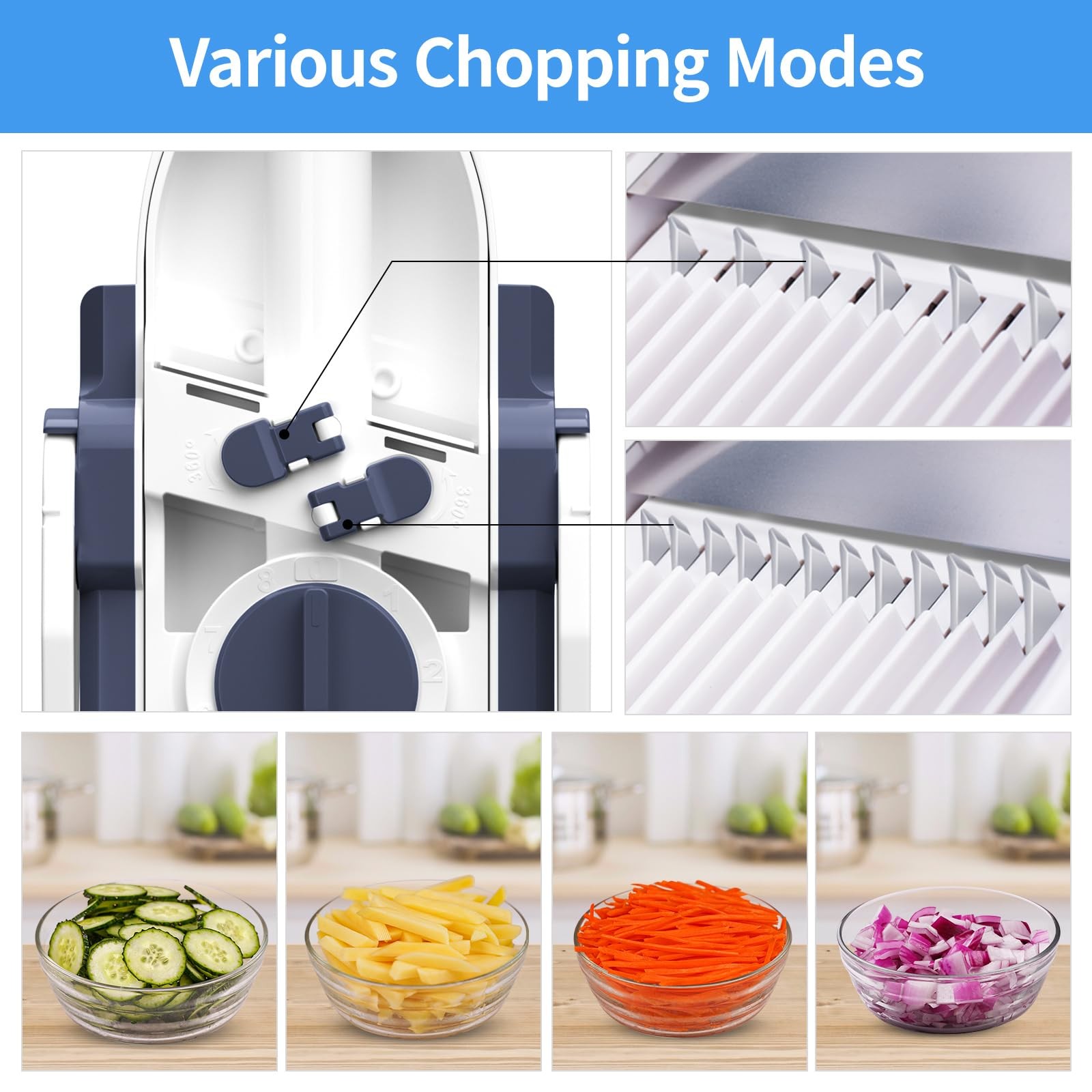 Jonscook Multifunctional Kitchen Gadgets Mandoline Food All in 1, Deep Blue