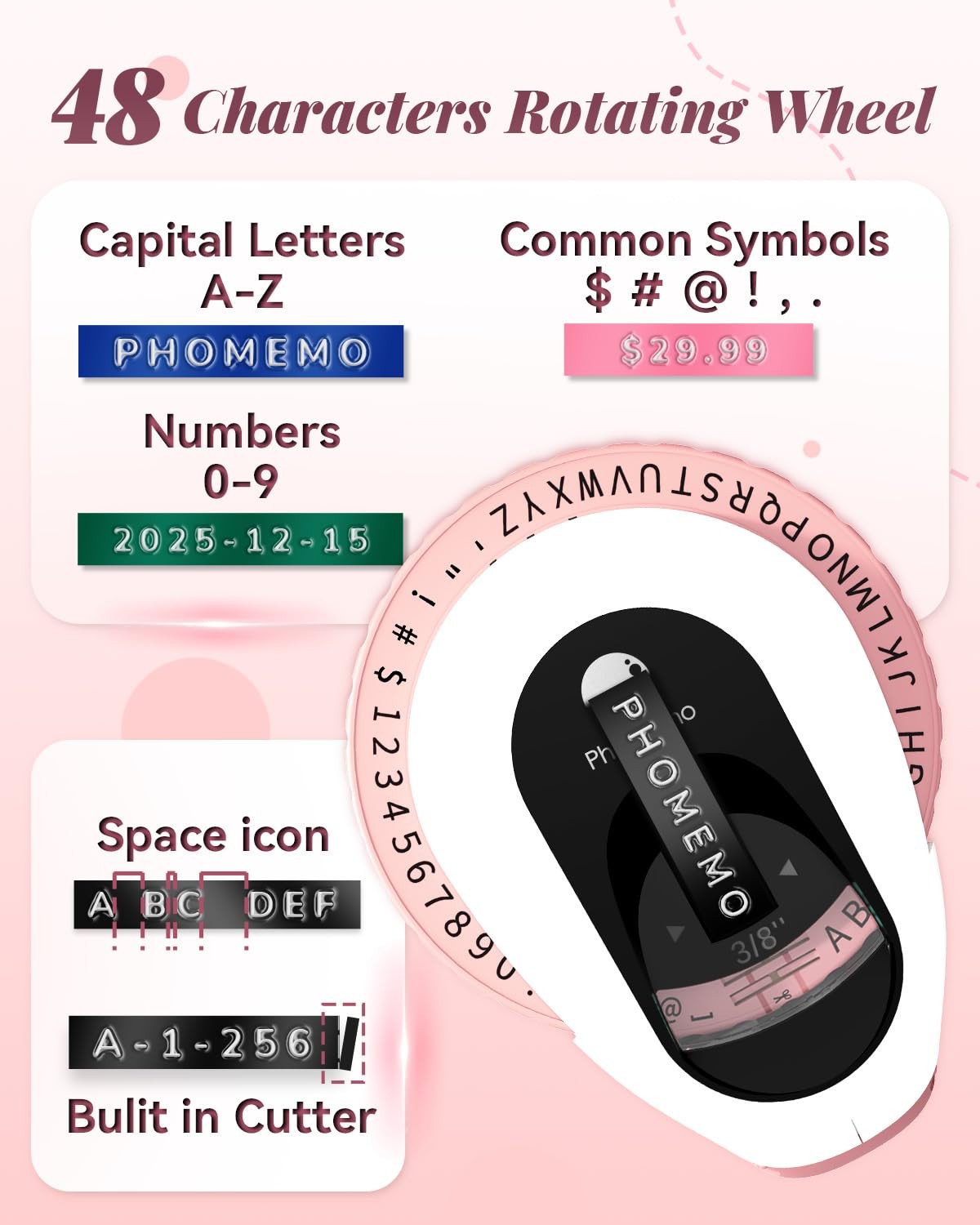 Phomemo Embossing Label Maker Machine, label maker with 6 tapes, Pink