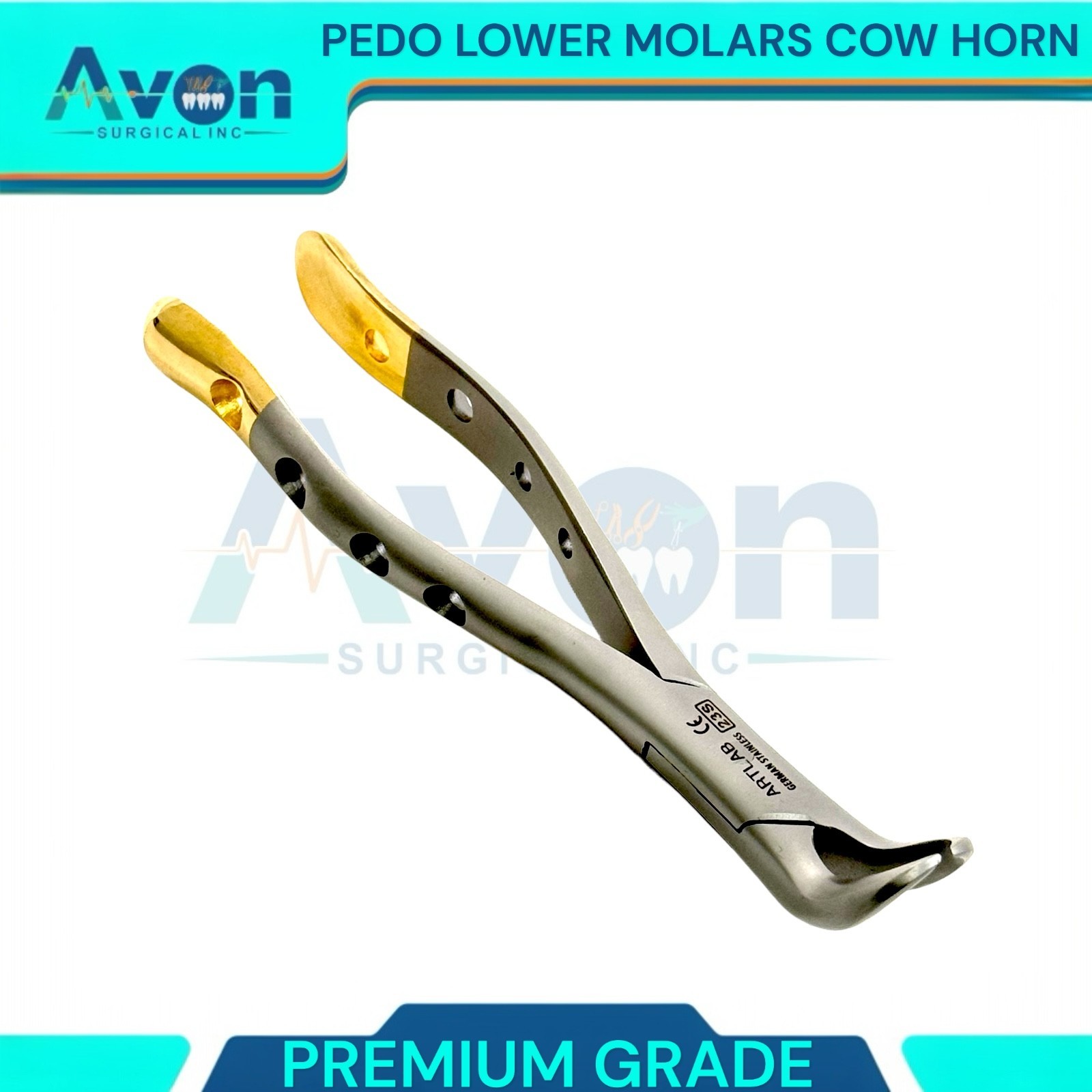 23S Pediatric Lower Molar Extraction Pliers, Cow Horn Beak, Perforated Handle 1x