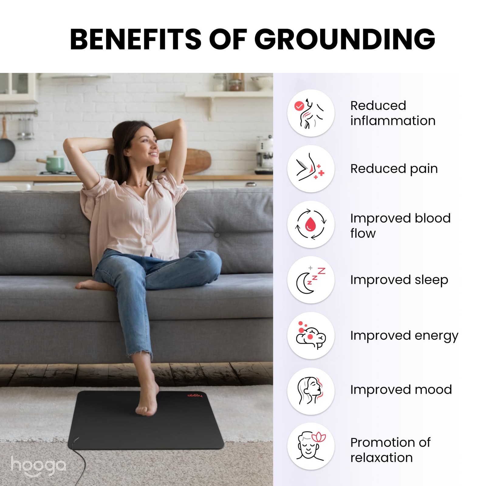 Hooga Grounding Mat For Desk Feet Floor Conductive Carbon Grounding Pad 15 Ft