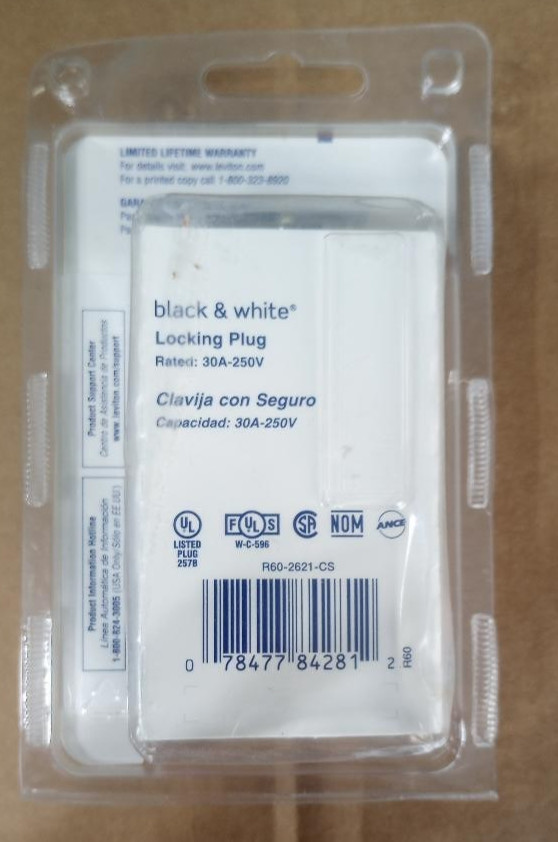 NEW Leviton 2621-CS 250 VAC, 30 A, 0.52 to 0.93″ Cord Locking Plug Free Ship
