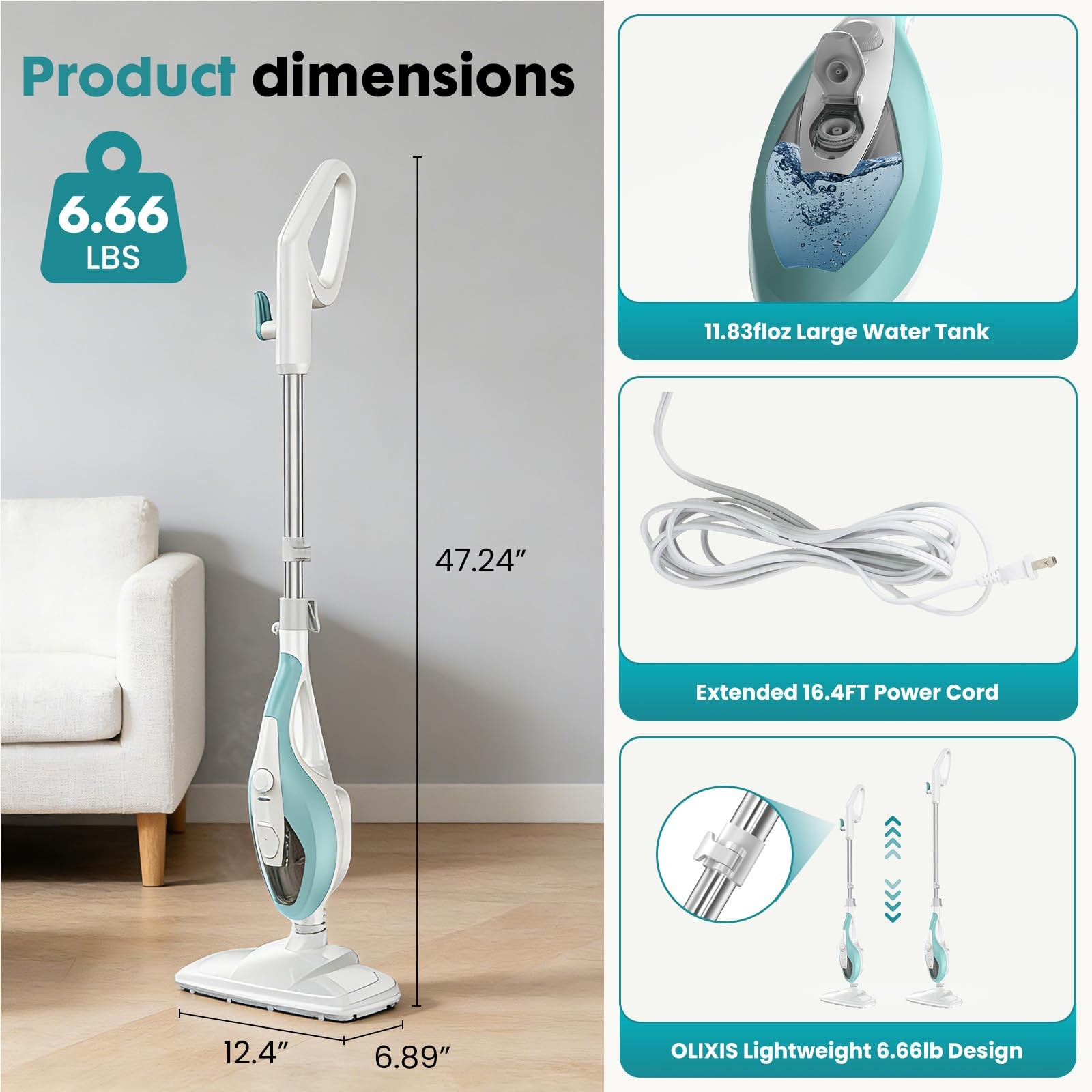 DUMOS 10 in 1 Multifunctional Steam Mop 1550W Detachable Handheld Steam Cleaner