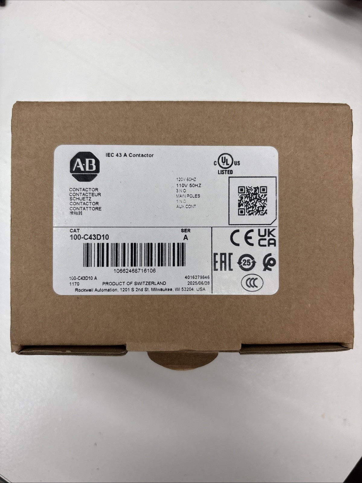 Allen-Bradley 100-C43D10 43Amp Contactor, 110/120v Coil Fast Ship NEW
